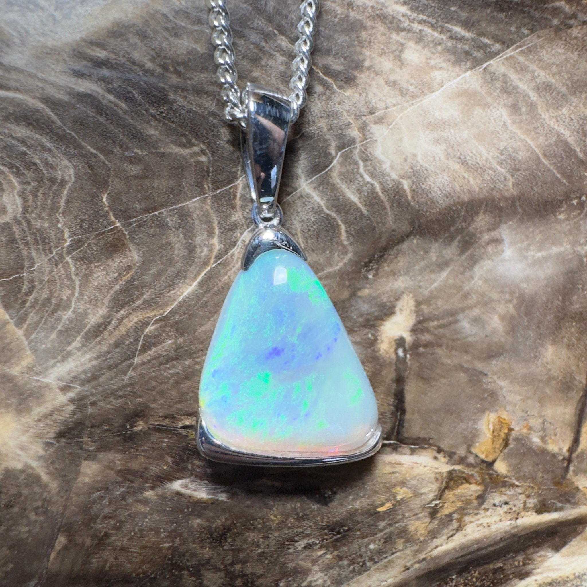 Cape York Current ~ 5ct Coober Pedy Dark Crystal Opal 925 Silver Pendant