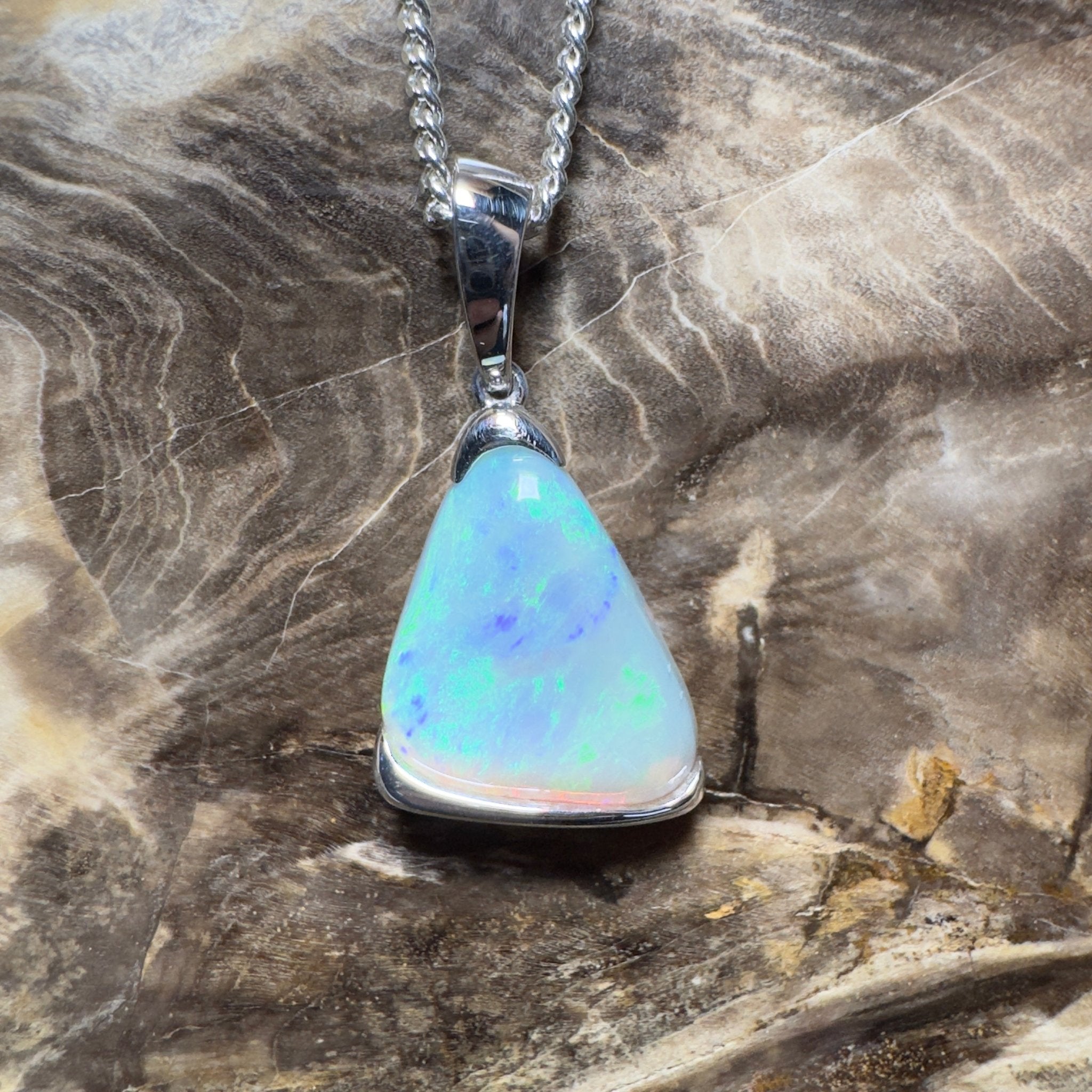 Cape York Current ~ 5ct Coober Pedy Dark Crystal Opal 925 Silver Pendant