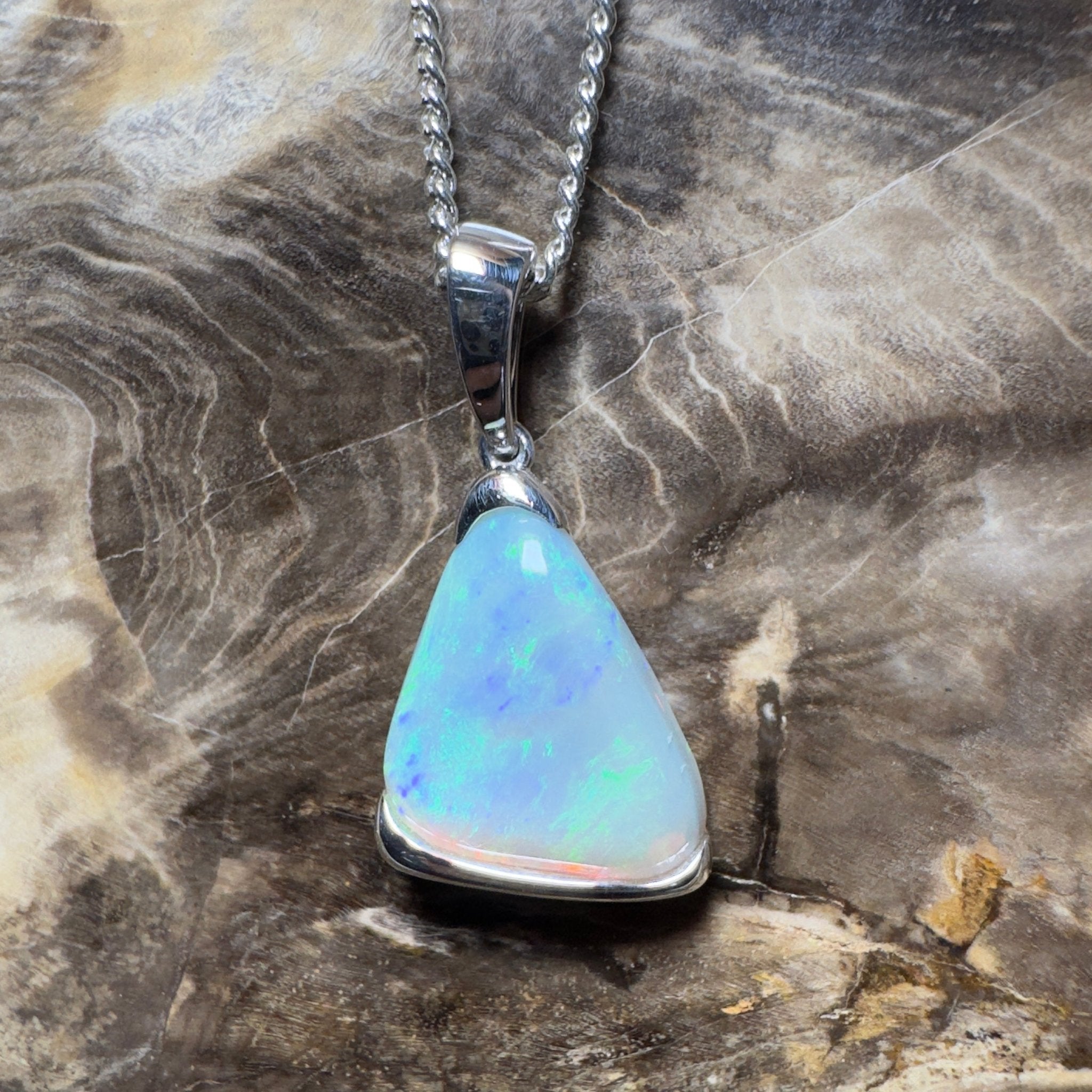 Cape York Current ~ 5ct Coober Pedy Dark Crystal Opal 925 Silver Pendant