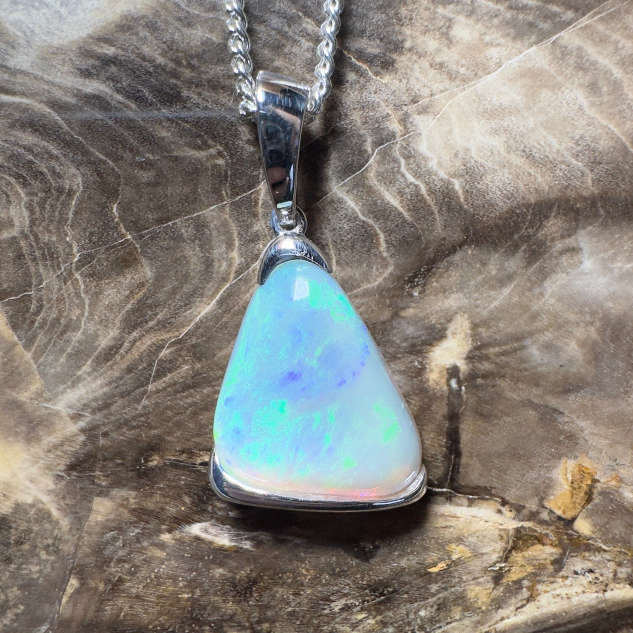 Cape York Current ~ 5ct Coober Pedy Dark Crystal Opal 925 Silver Pendant