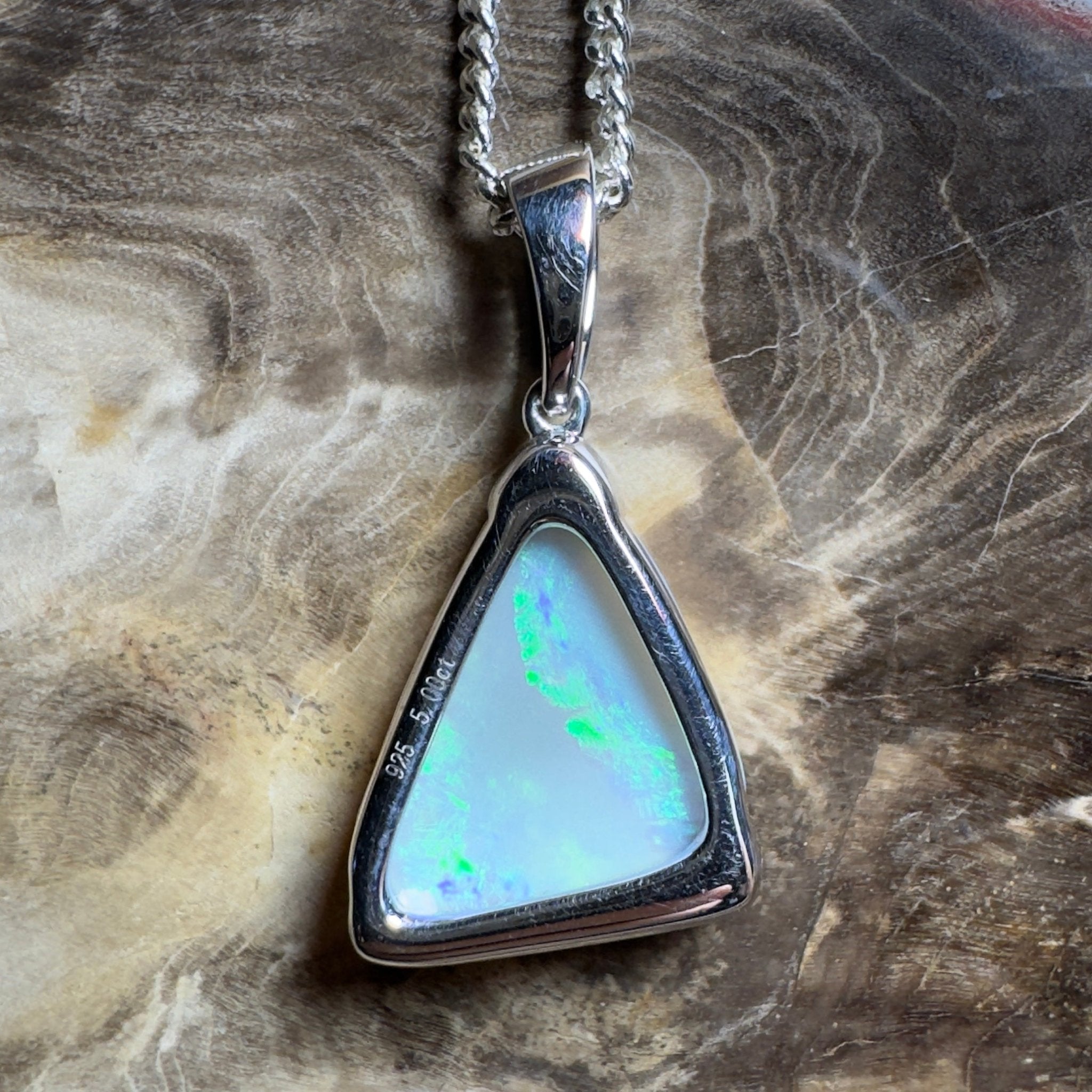 Cape York Current ~ 5ct Coober Pedy Dark Crystal Opal 925 Silver Pendant