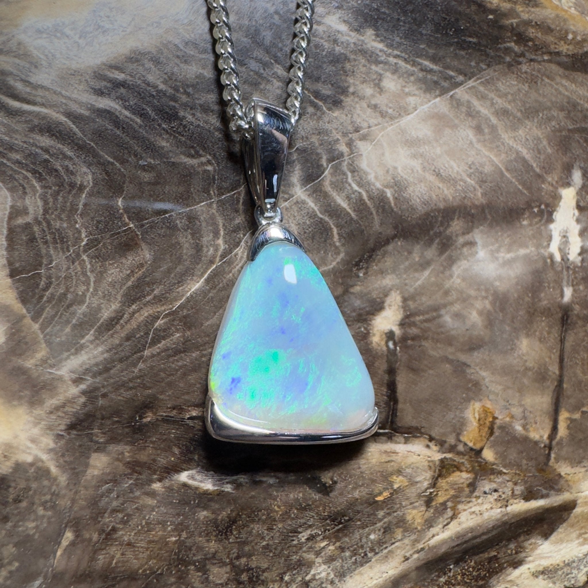 Cape York Current ~ 5ct Coober Pedy Dark Crystal Opal 925 Silver Pendant