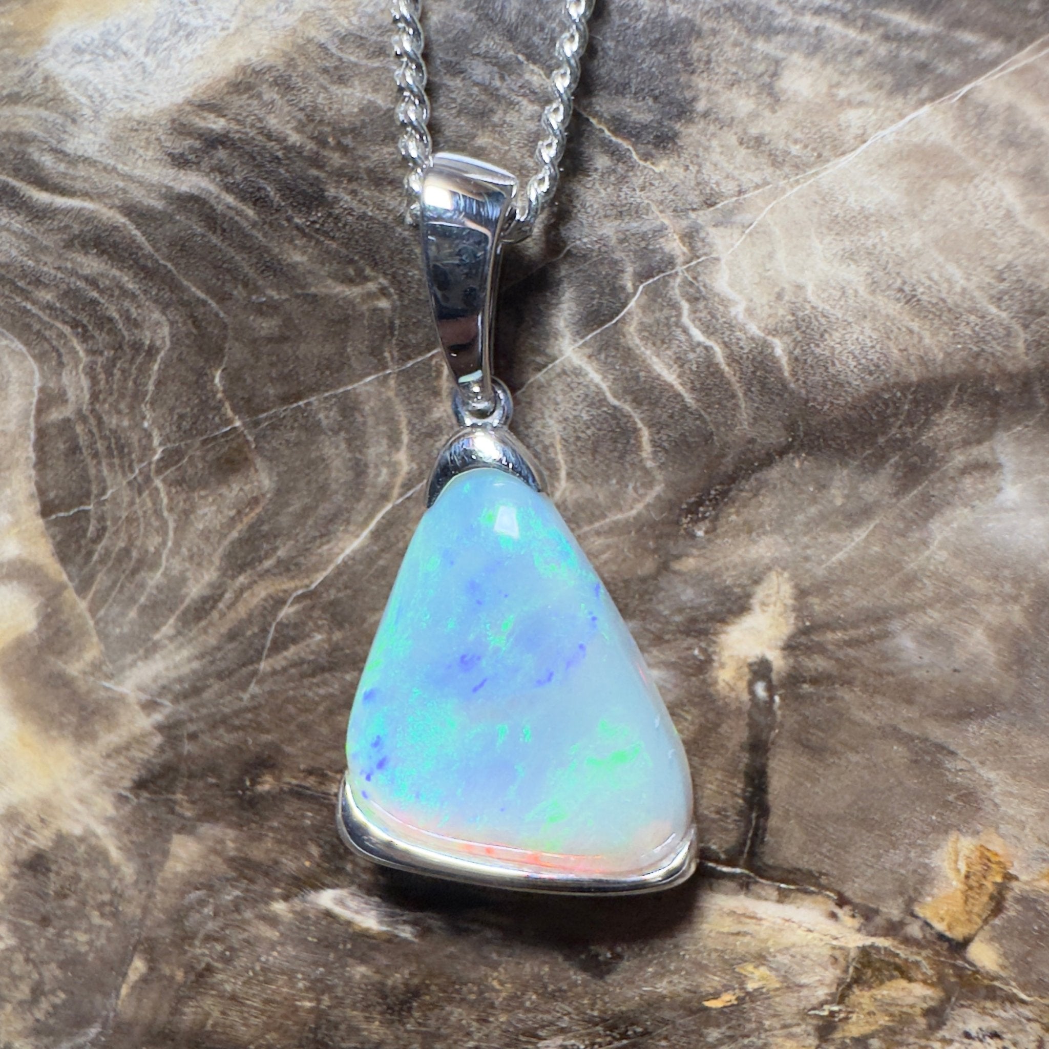 Cape York Current ~ 5ct Coober Pedy Dark Crystal Opal 925 Silver Pendant