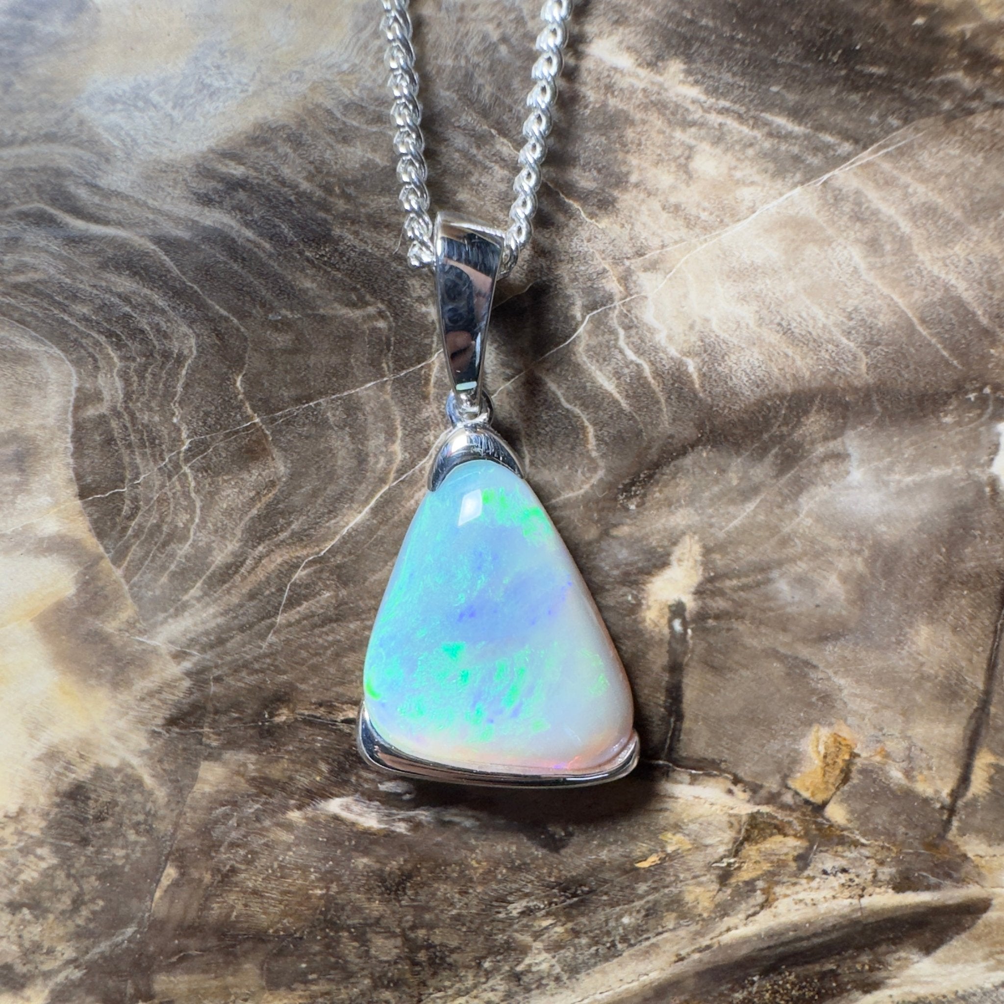 Cape York Current ~ 5ct Coober Pedy Dark Crystal Opal 925 Silver Pendant