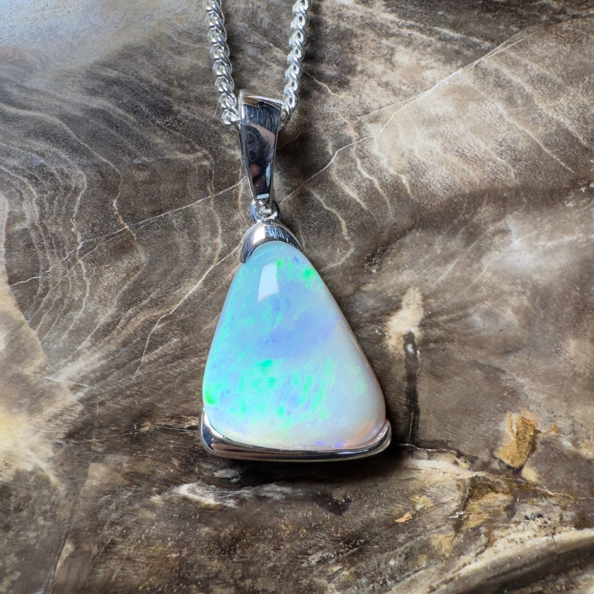 Cape York Current ~ 5ct Coober Pedy Dark Crystal Opal 925 Silver Pendant