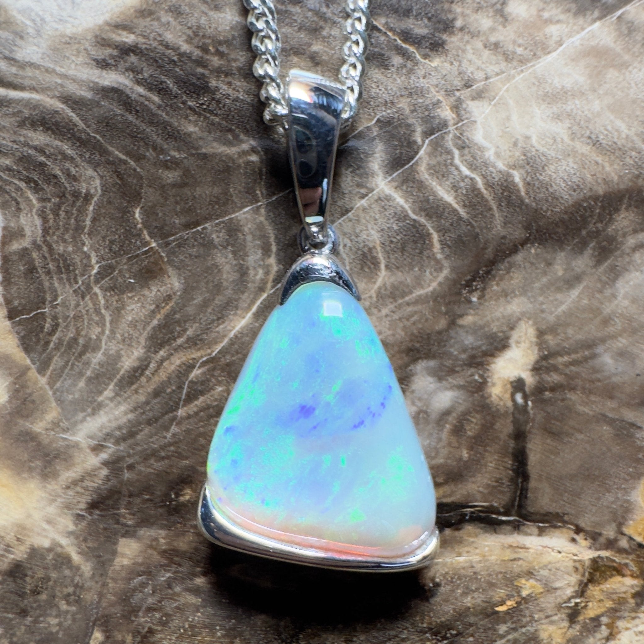 Cape York Current ~ 5ct Coober Pedy Dark Crystal Opal 925 Silver Pendant