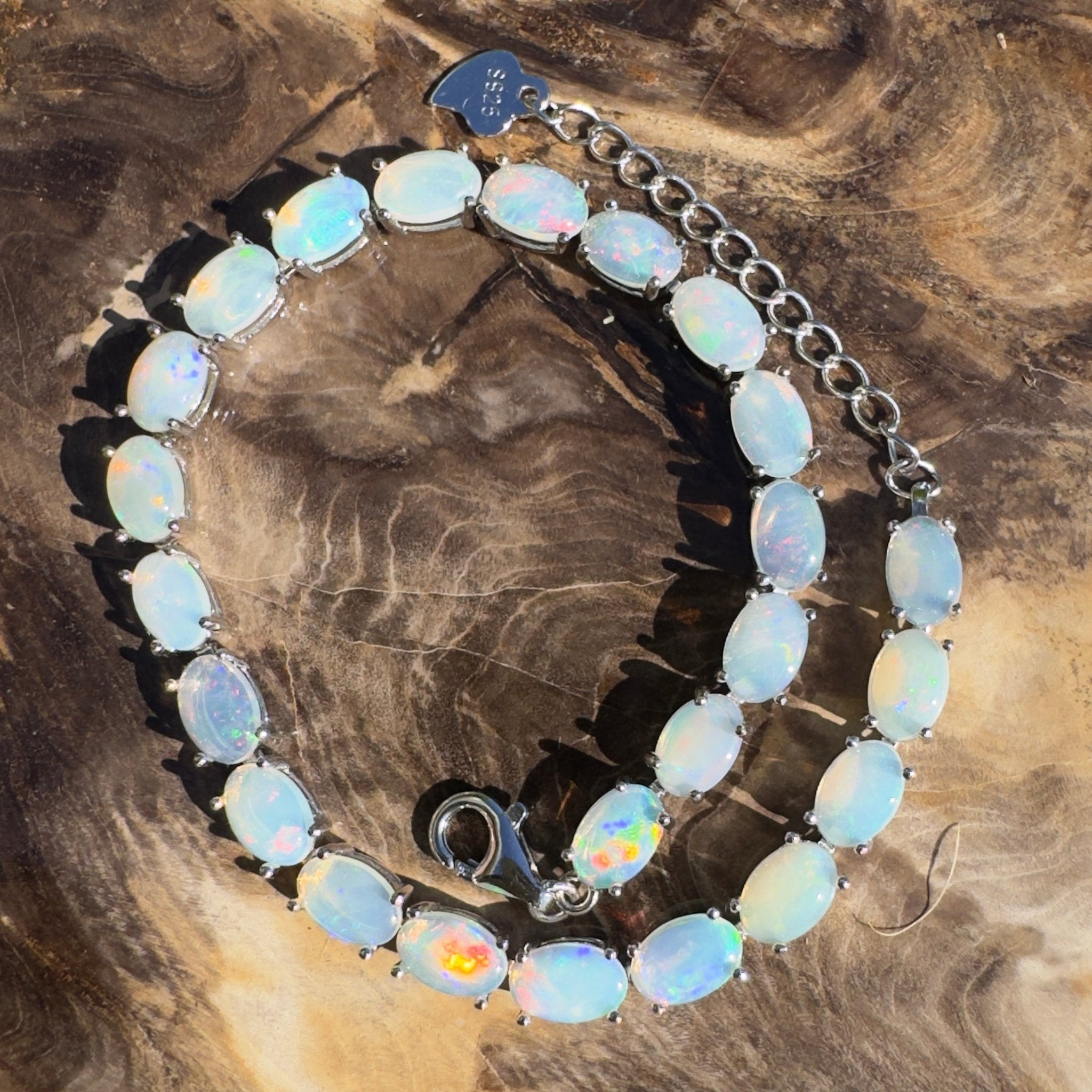 Cape York Daybreak ~ 7.2ct Coober Pedy Opal 925 Sterling Silver Bracelet