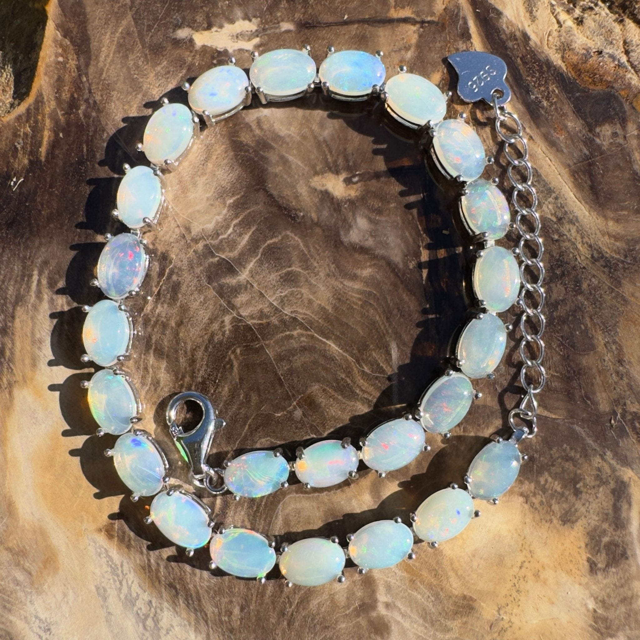 Cape York Daybreak ~ 7.2ct Coober Pedy Opal 925 Sterling Silver Bracelet