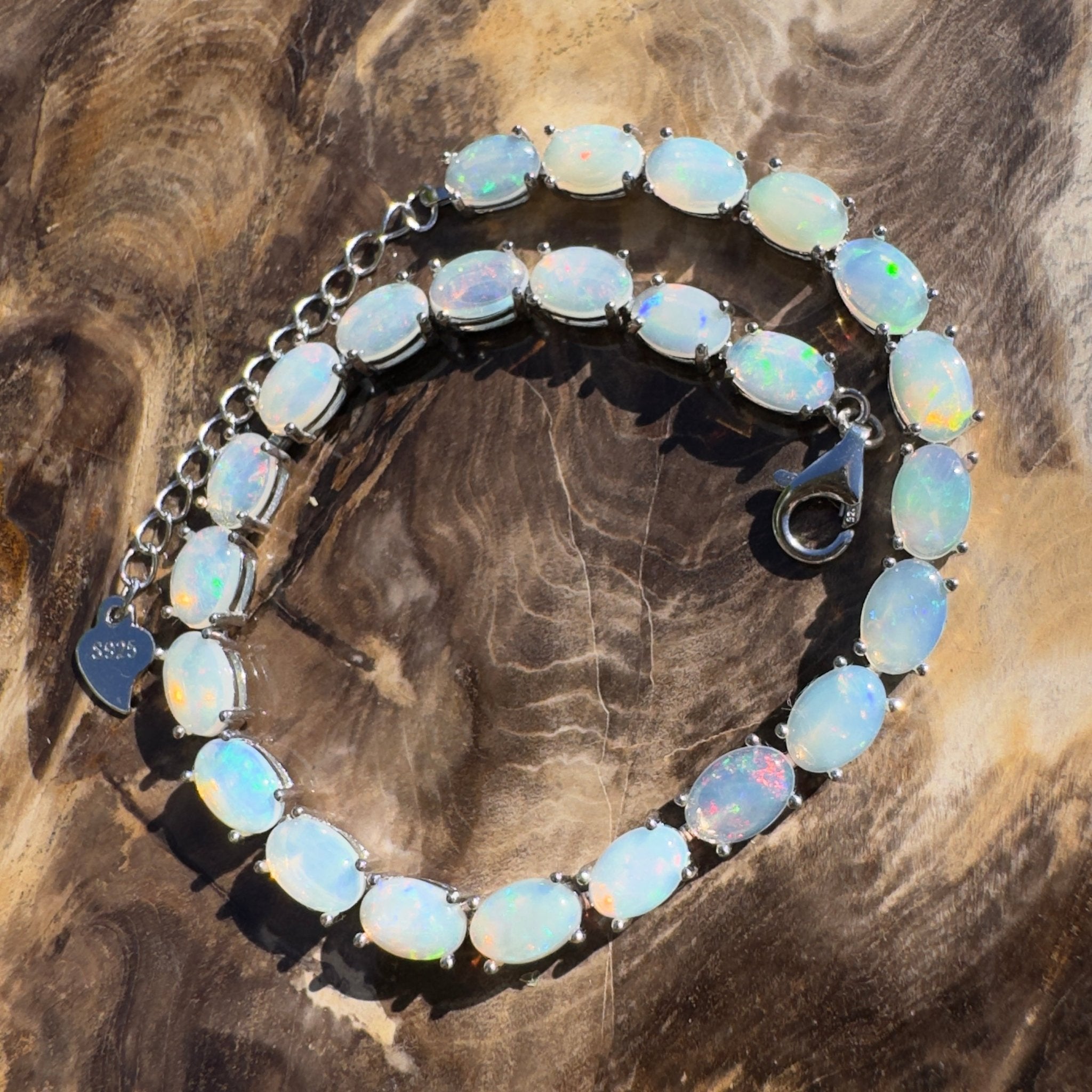 Cape York Daybreak ~ 7.2ct Coober Pedy Opal 925 Sterling Silver Bracelet