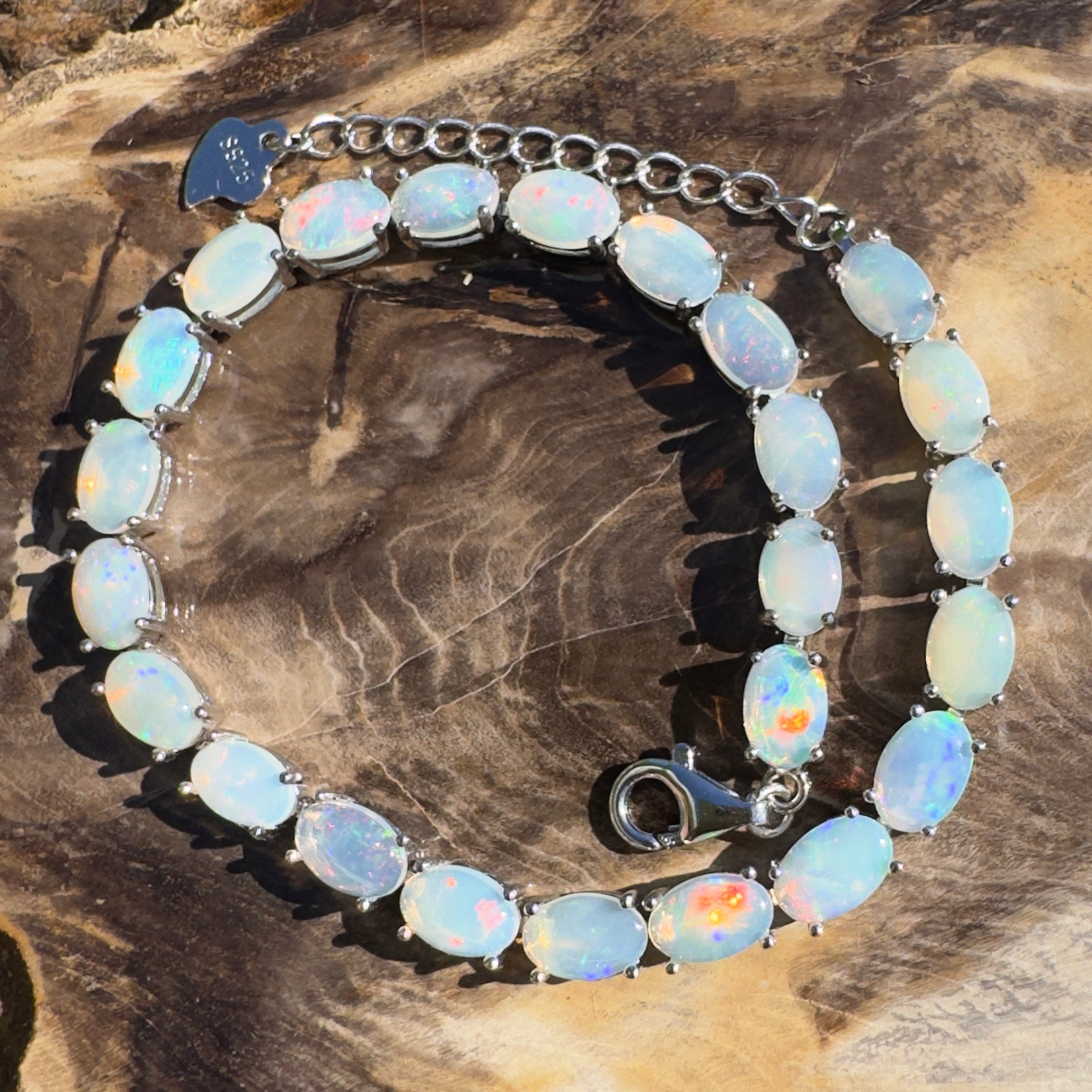 Cape York Daybreak ~ 7.2ct Coober Pedy Opal 925 Sterling Silver Bracelet