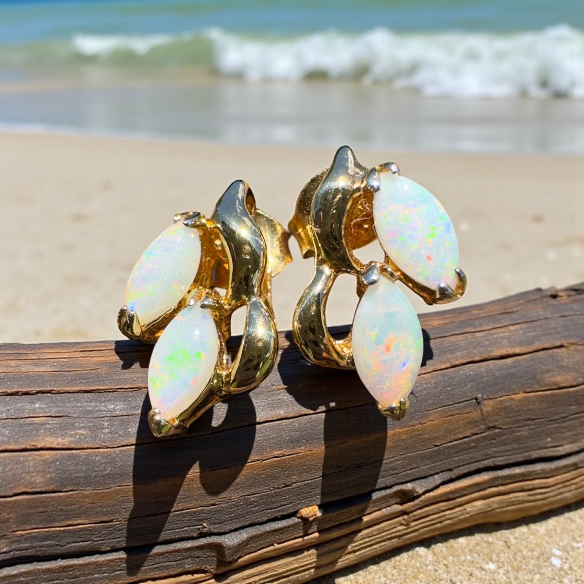 Cape York Wild Flowers ~ 0.8ct Coober Pedy Opal Yellow Gold Coated Sterling Silver Earrings