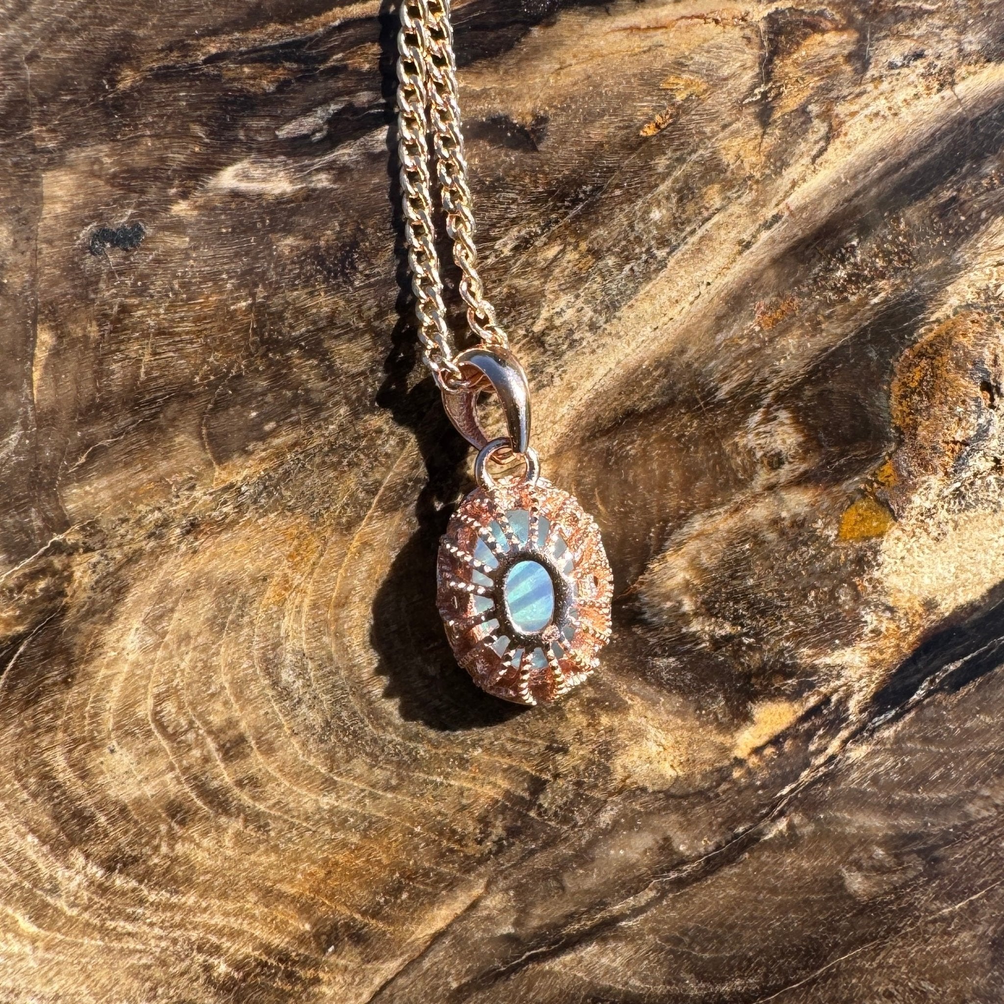 Carnarvon Drift Fire ~ 0.6ct Solid Lightning Ridge Opal Rose Gold Coated 925 Sterling Silver Pendant
