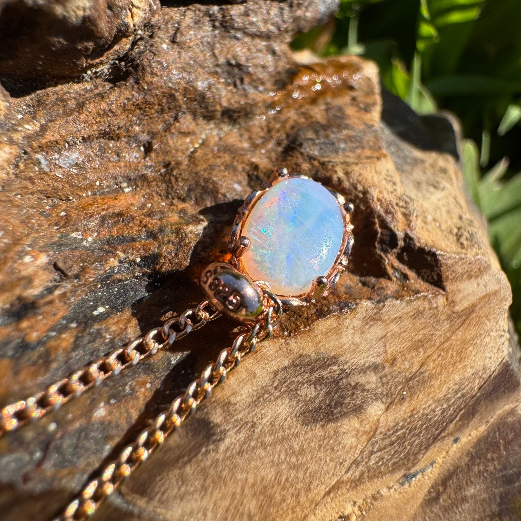 Carnarvon Drift Fire ~ 0.6ct Solid Lightning Ridge Opal Rose Gold Coated 925 Sterling Silver Pendant