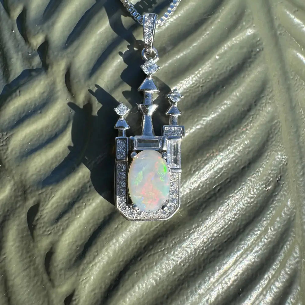 Opal and diamond castle pendant from the Castle on the Hill collection in sterling silver