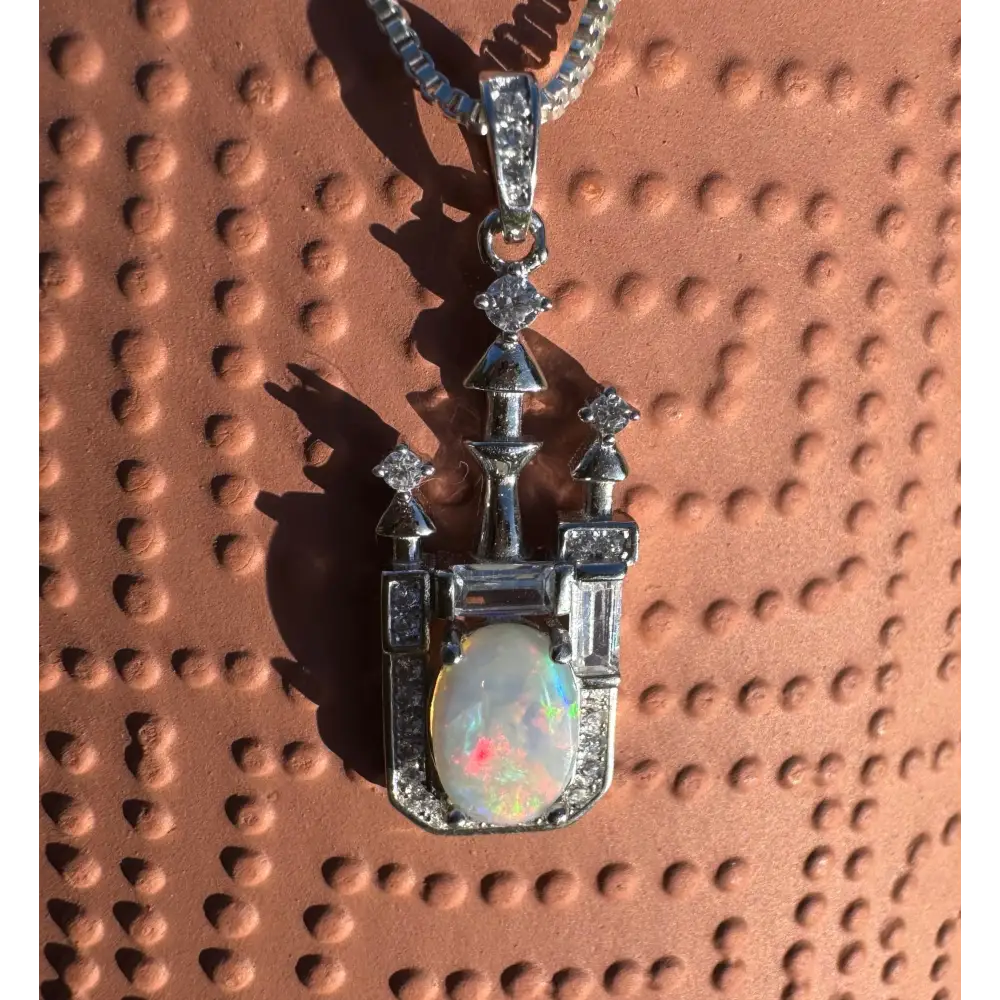 Opal and diamond castle pendant from Castle on the Hill handcrafted 925 Sterling Silver necklace