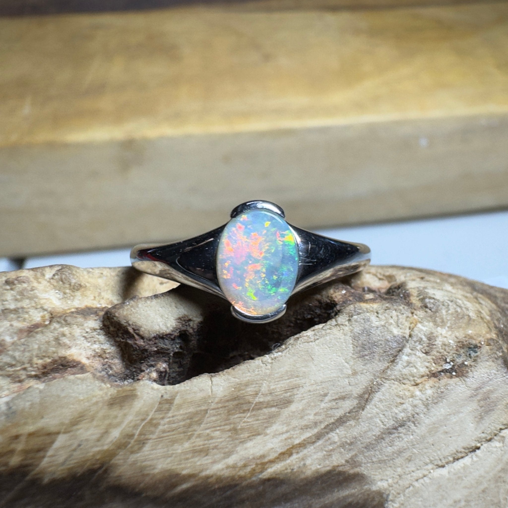 Ceduna Aurora ~ 0.72ct Solid Coober Pedy Crystal Opal 925 Silver Ring