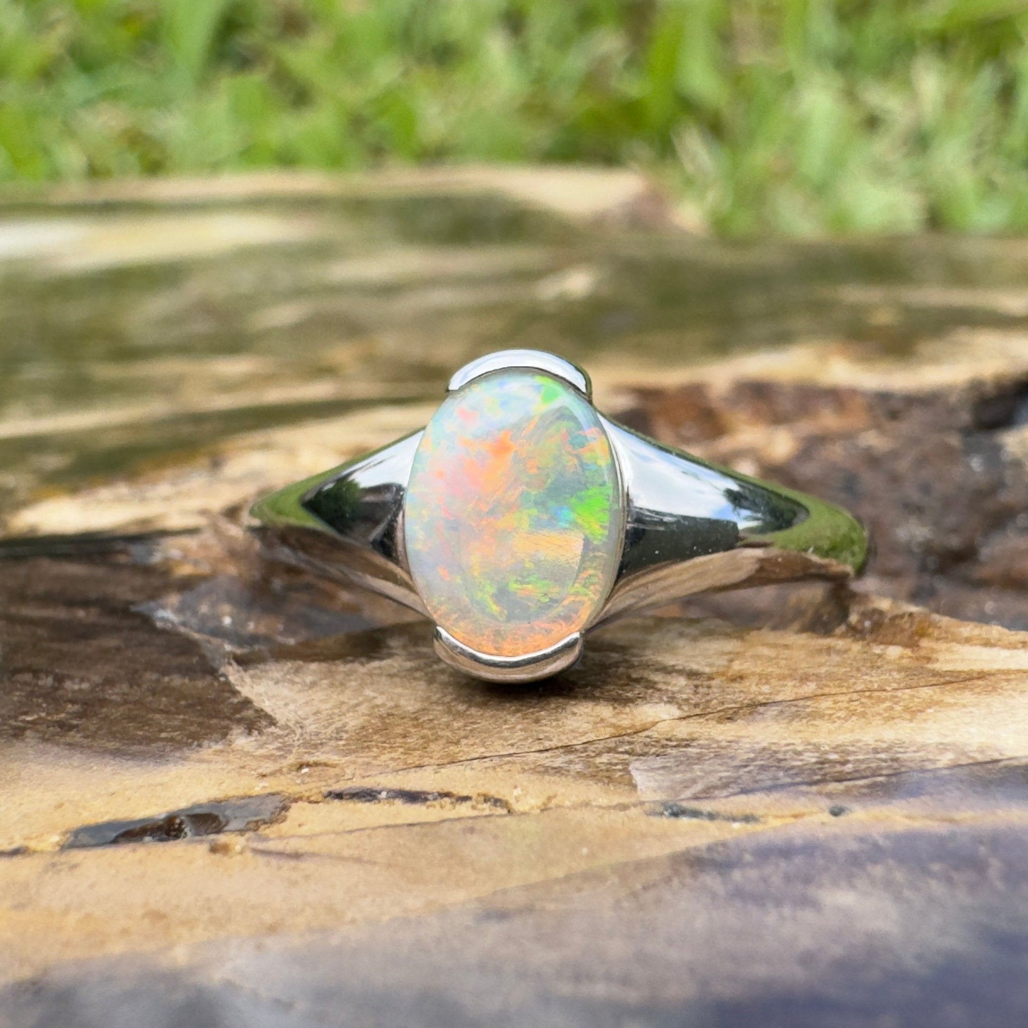 Ceduna Aurora ~ 0.72ct Solid Coober Pedy Crystal Opal 925 Silver Ring