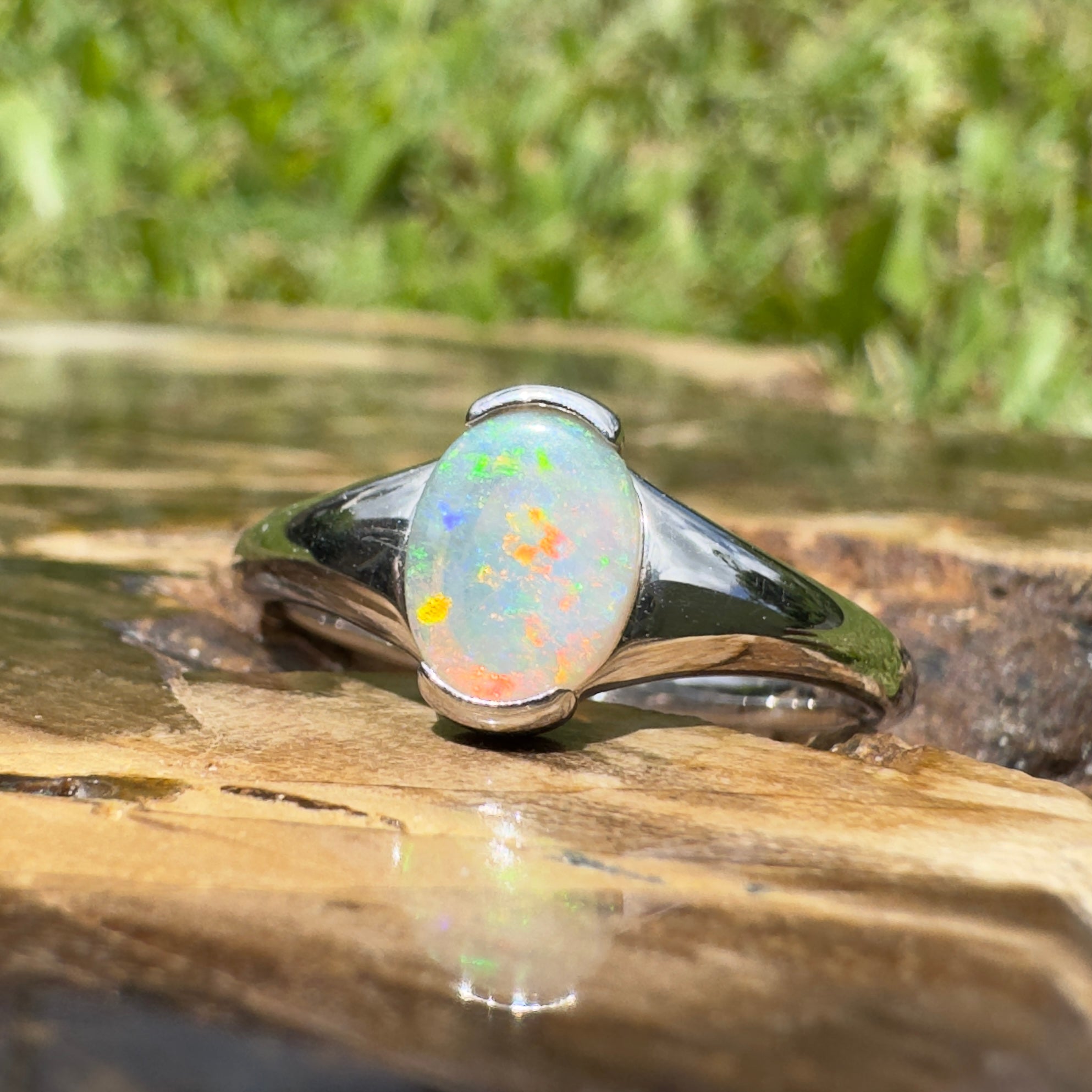 Ceduna Aurora ~ 0.72ct Solid Coober Pedy Crystal Opal 925 Silver Ring