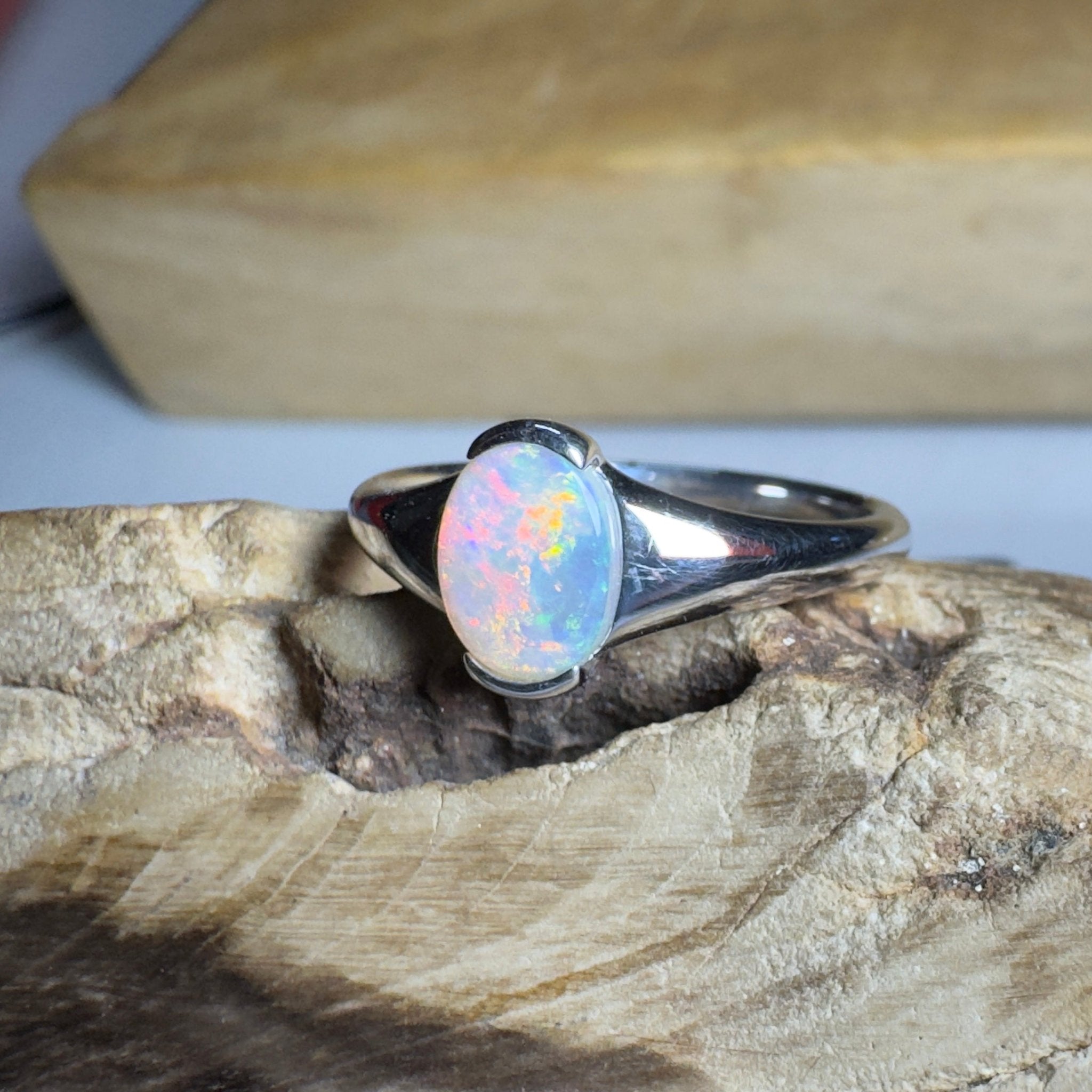 Ceduna Aurora ~ 0.72ct Solid Coober Pedy Crystal Opal 925 Silver Ring