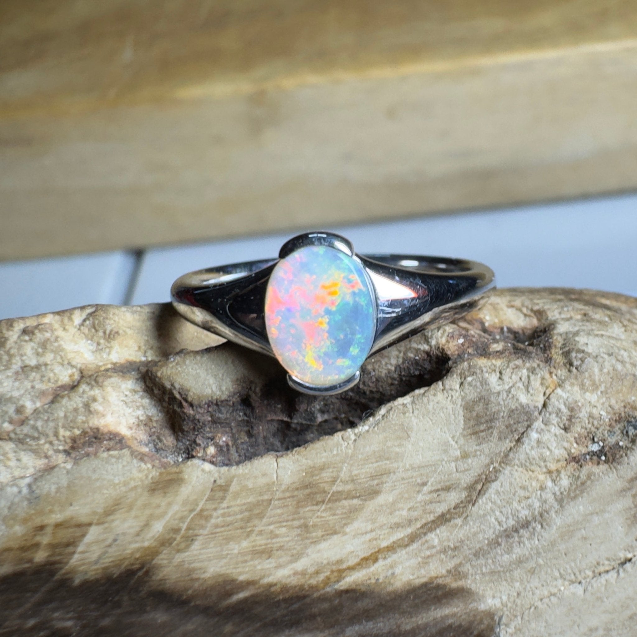 Ceduna Aurora ~ 0.72ct Solid Coober Pedy Crystal Opal 925 Silver Ring