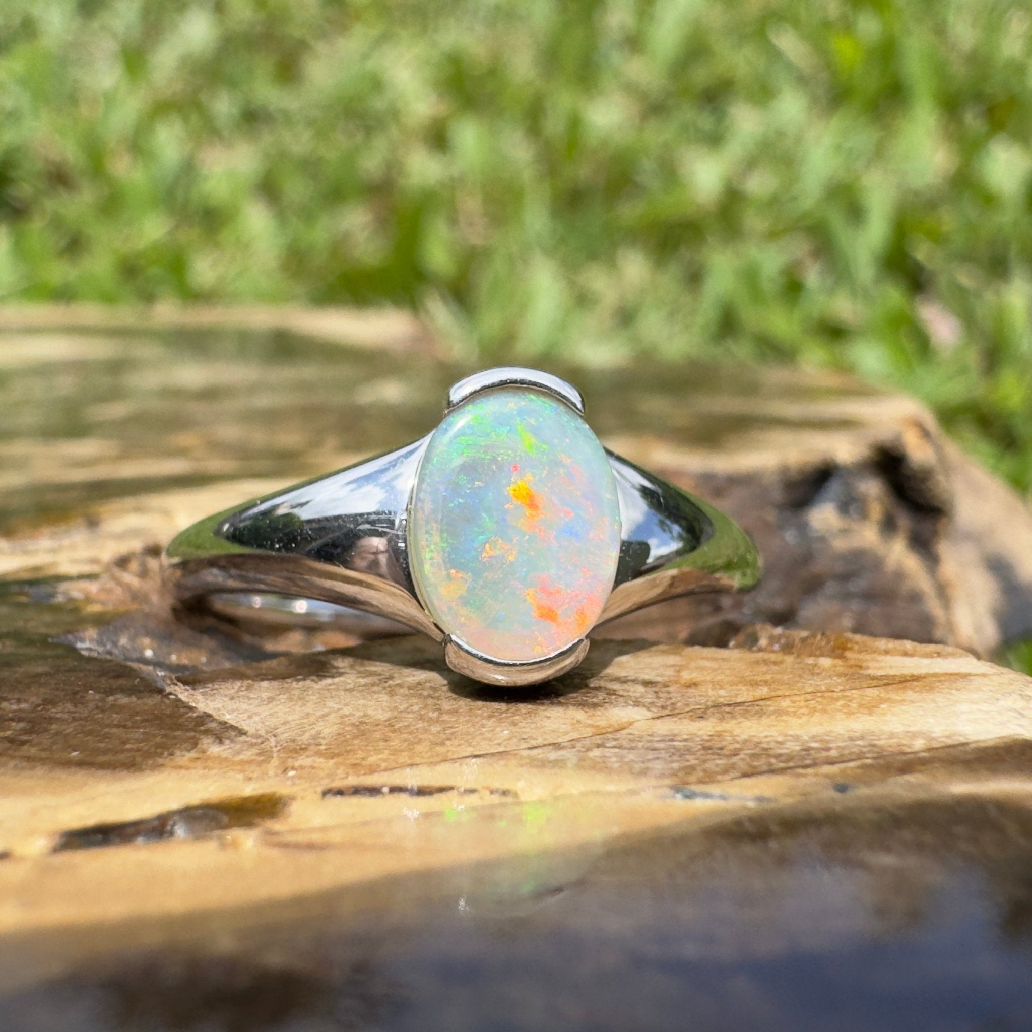 Ceduna Aurora ~ 0.72ct Solid Coober Pedy Crystal Opal 925 Silver Ring