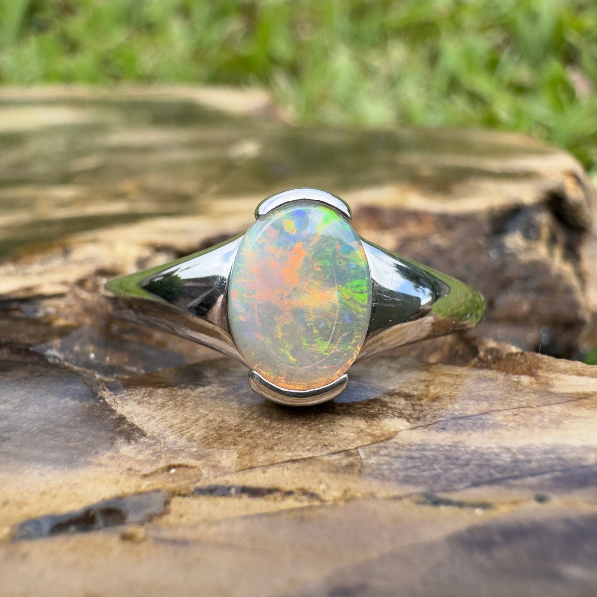 Ceduna Aurora ~ 0.72ct Solid Coober Pedy Crystal Opal 925 Silver Ring