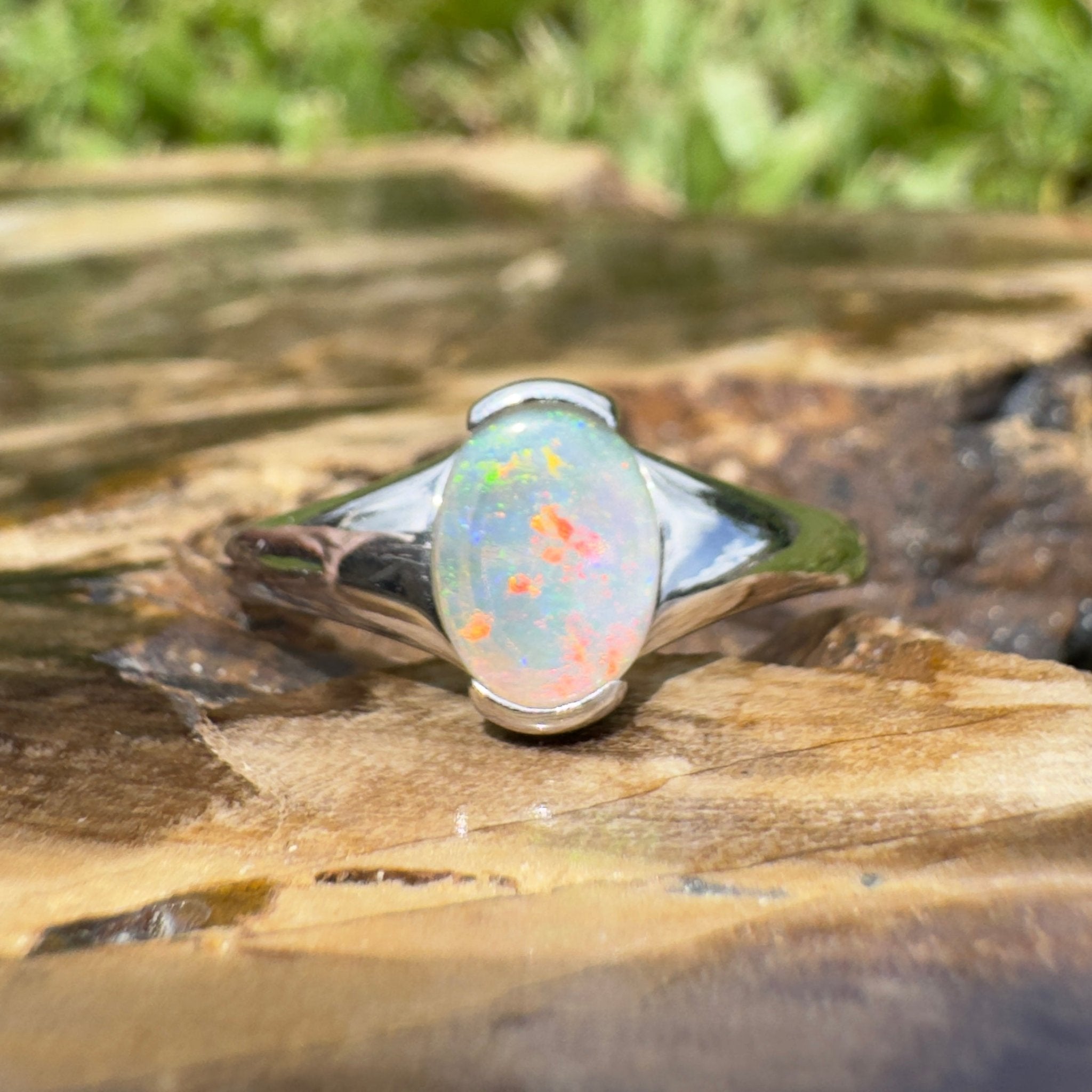 Ceduna Aurora ~ 0.72ct Solid Coober Pedy Crystal Opal 925 Silver Ring