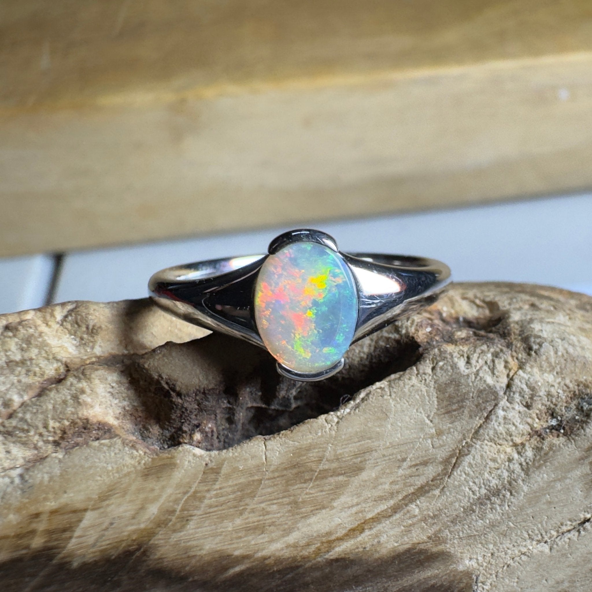 Ceduna Aurora ~ 0.72ct Solid Coober Pedy Crystal Opal 925 Silver Ring