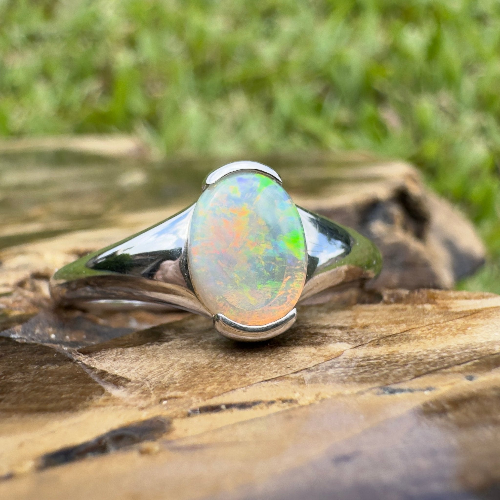 Ceduna Aurora ~ 0.72ct Solid Coober Pedy Crystal Opal 925 Silver Ring