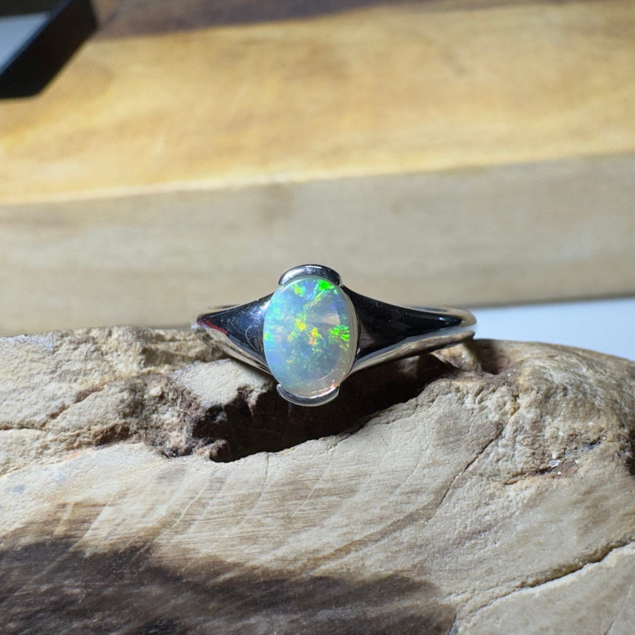 Ceduna Aurora ~ 0.72ct Solid Coober Pedy Crystal Opal 925 Silver Ring