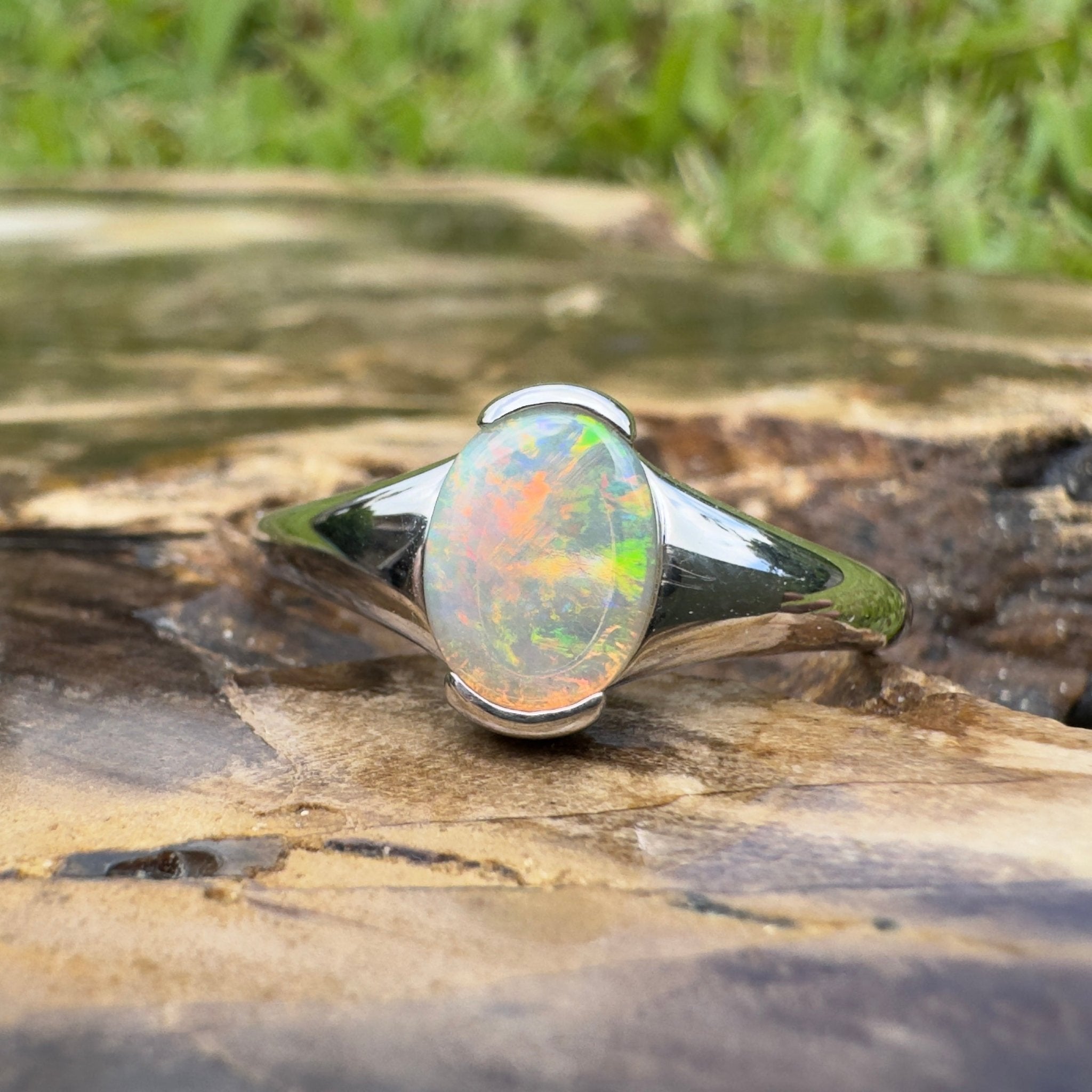 Ceduna Aurora ~ 0.72ct Solid Coober Pedy Crystal Opal 925 Silver Ring