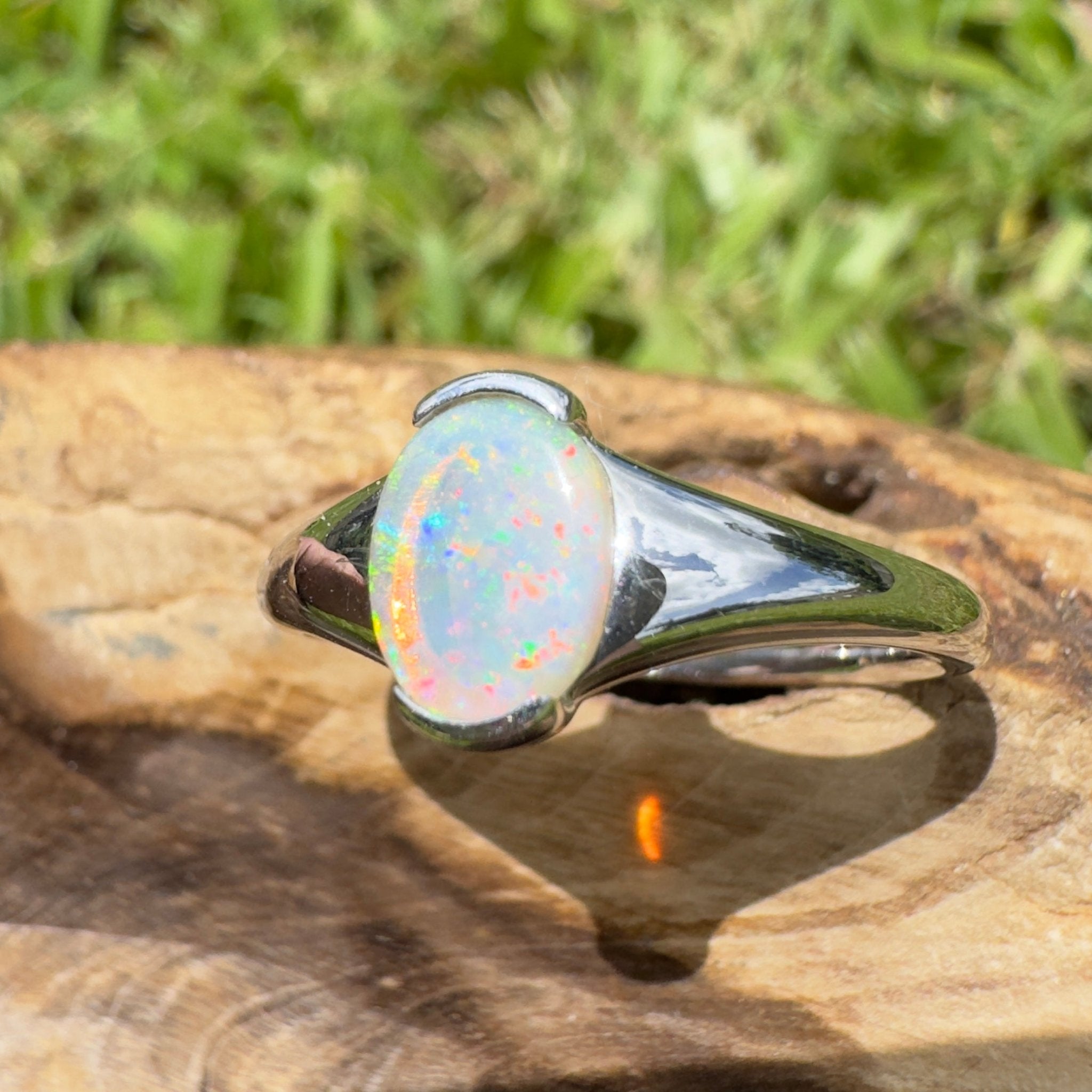 Ceduna Aurora ~ 0.72ct Solid Coober Pedy Crystal Opal 925 Silver Ring