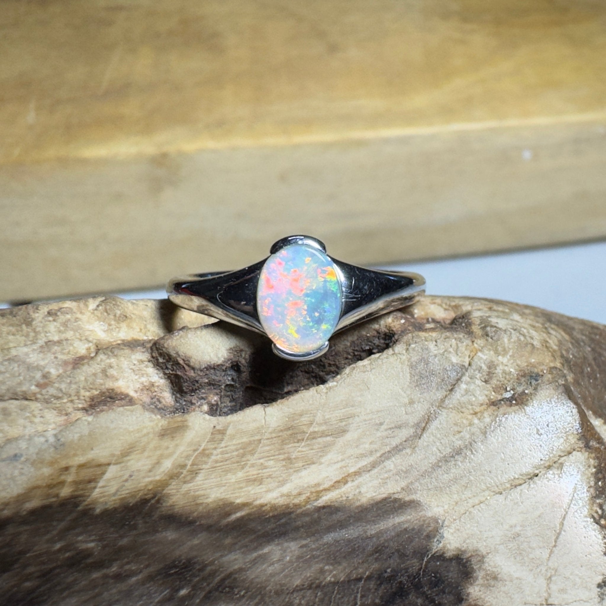 Ceduna Aurora ~ 0.72ct Solid Coober Pedy Crystal Opal 925 Silver Ring