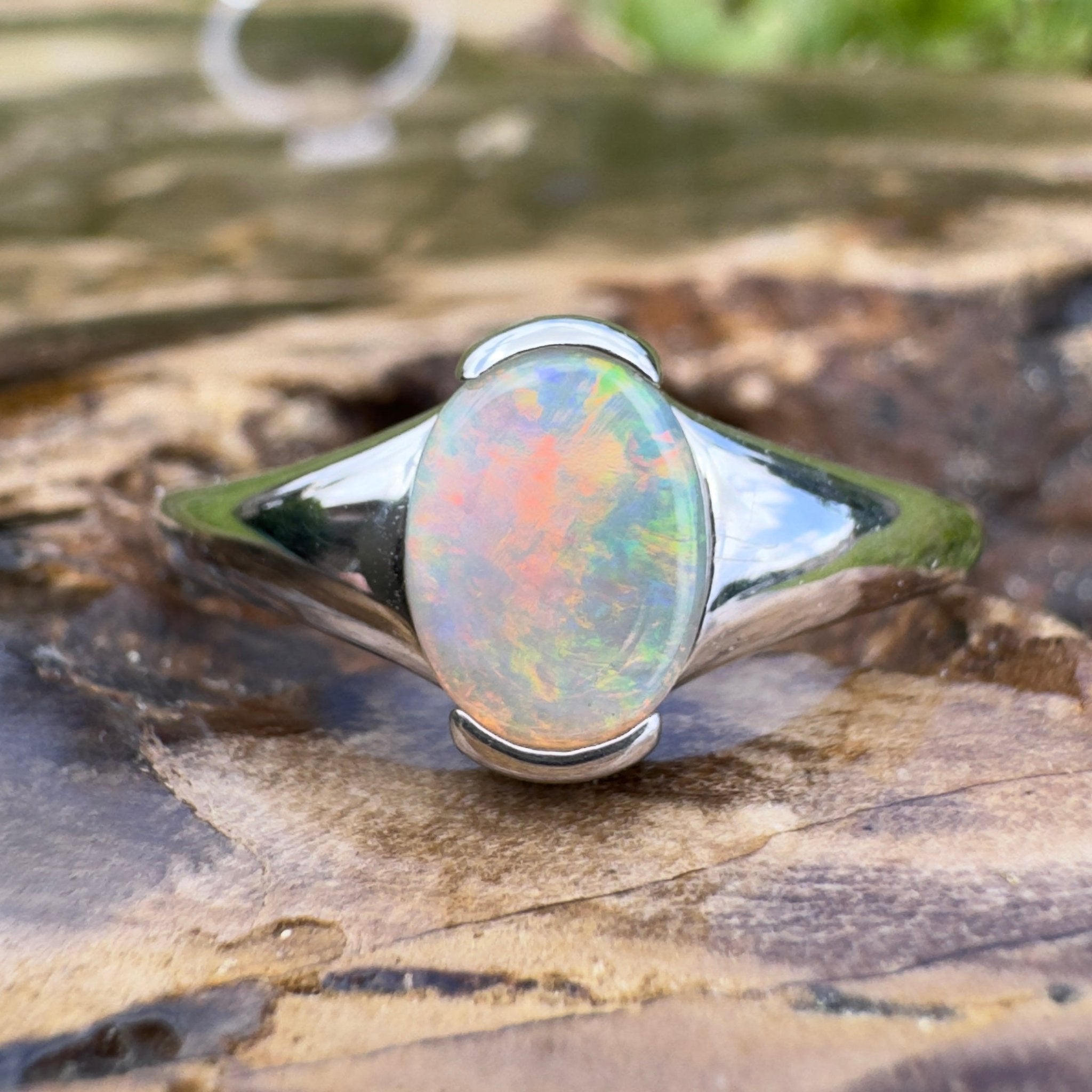 Ceduna Aurora ~ 0.72ct Solid Coober Pedy Crystal Opal 925 Silver Ring