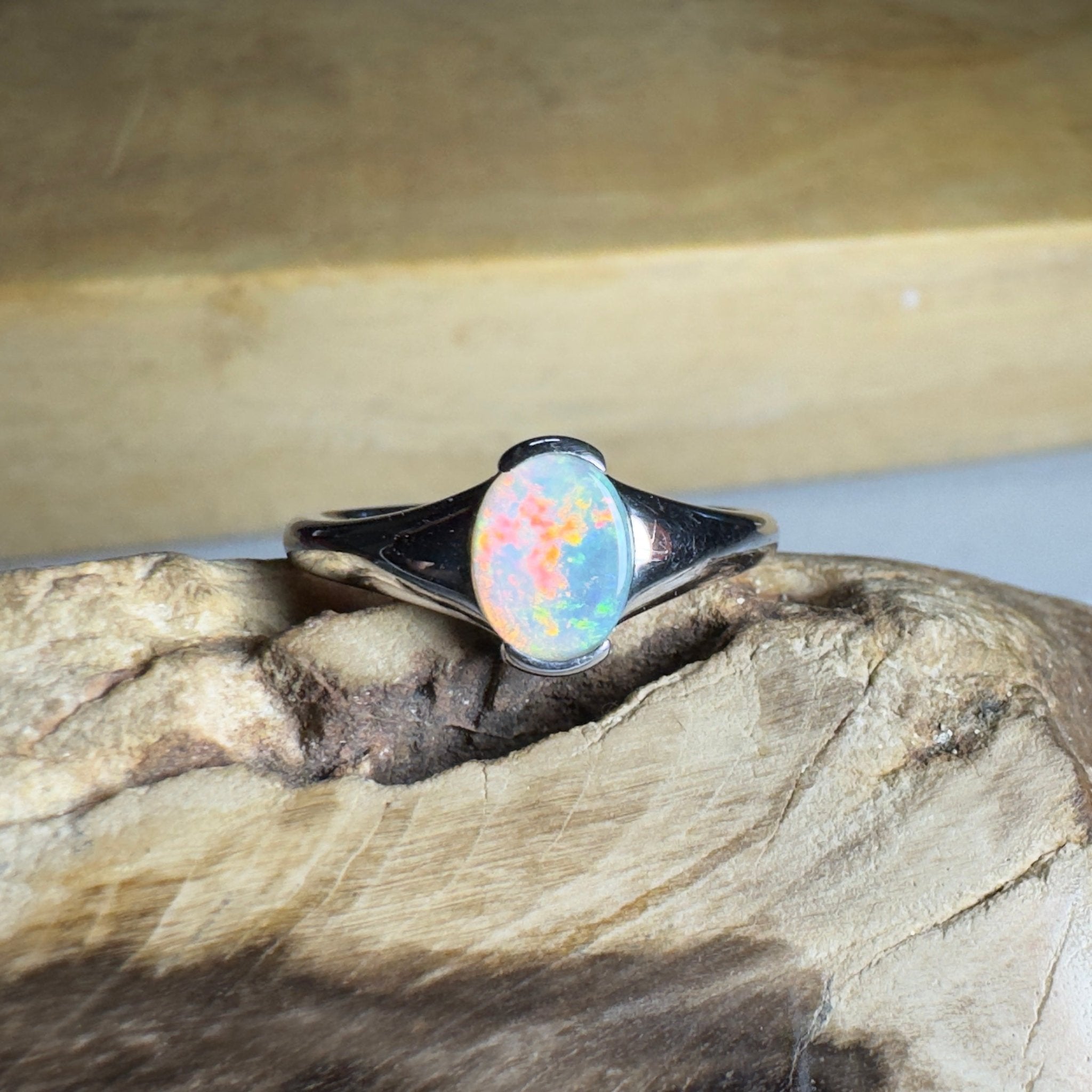 Ceduna Aurora ~ 0.72ct Solid Coober Pedy Crystal Opal 925 Silver Ring