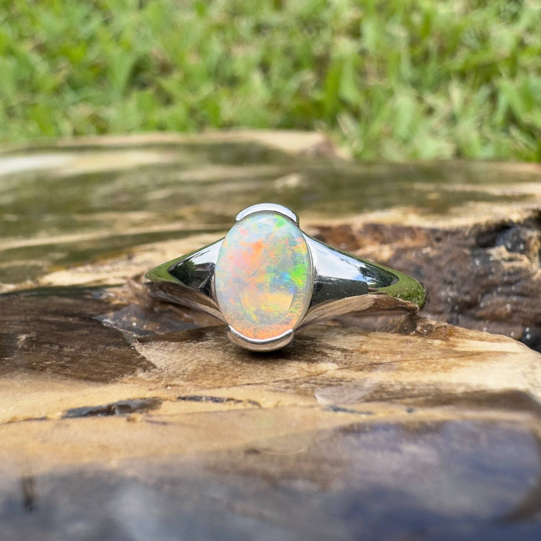 Ceduna Aurora ~ 0.72ct Solid Coober Pedy Crystal Opal 925 Silver Ring