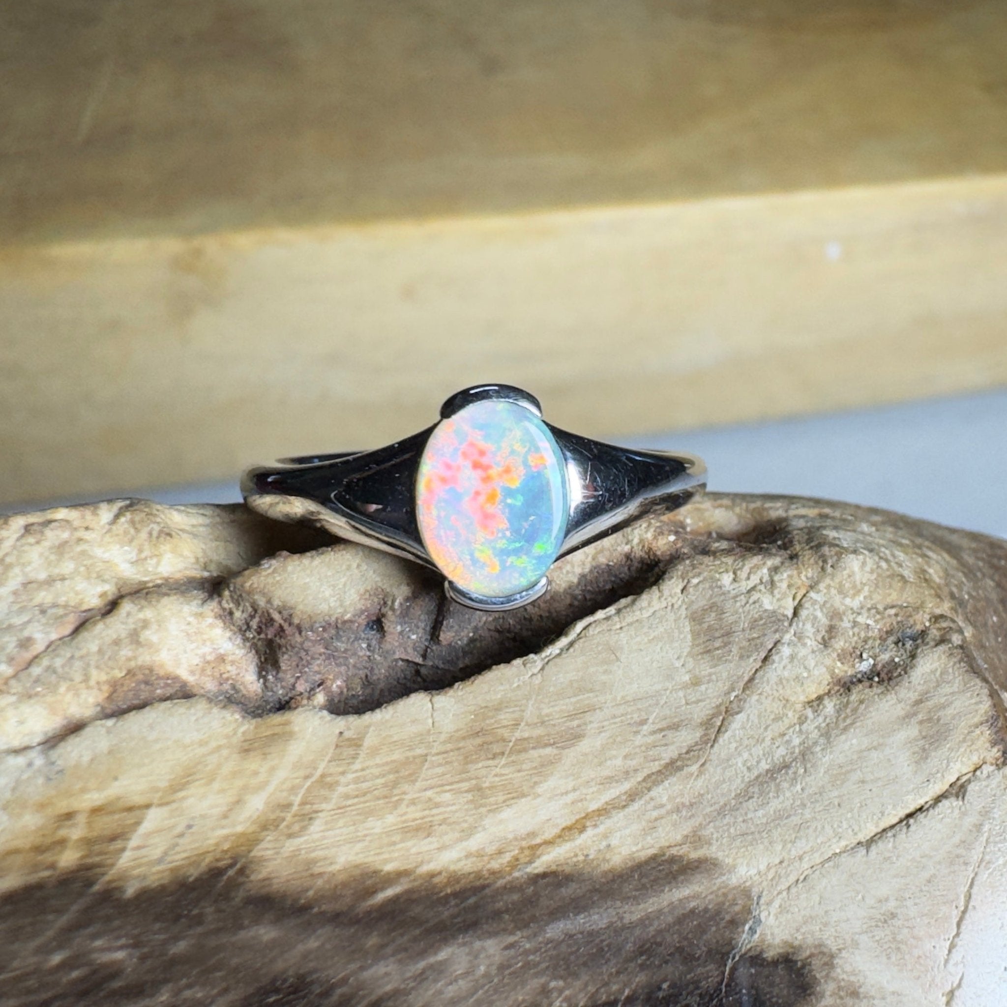 Ceduna Aurora ~ 0.72ct Solid Coober Pedy Crystal Opal 925 Silver Ring