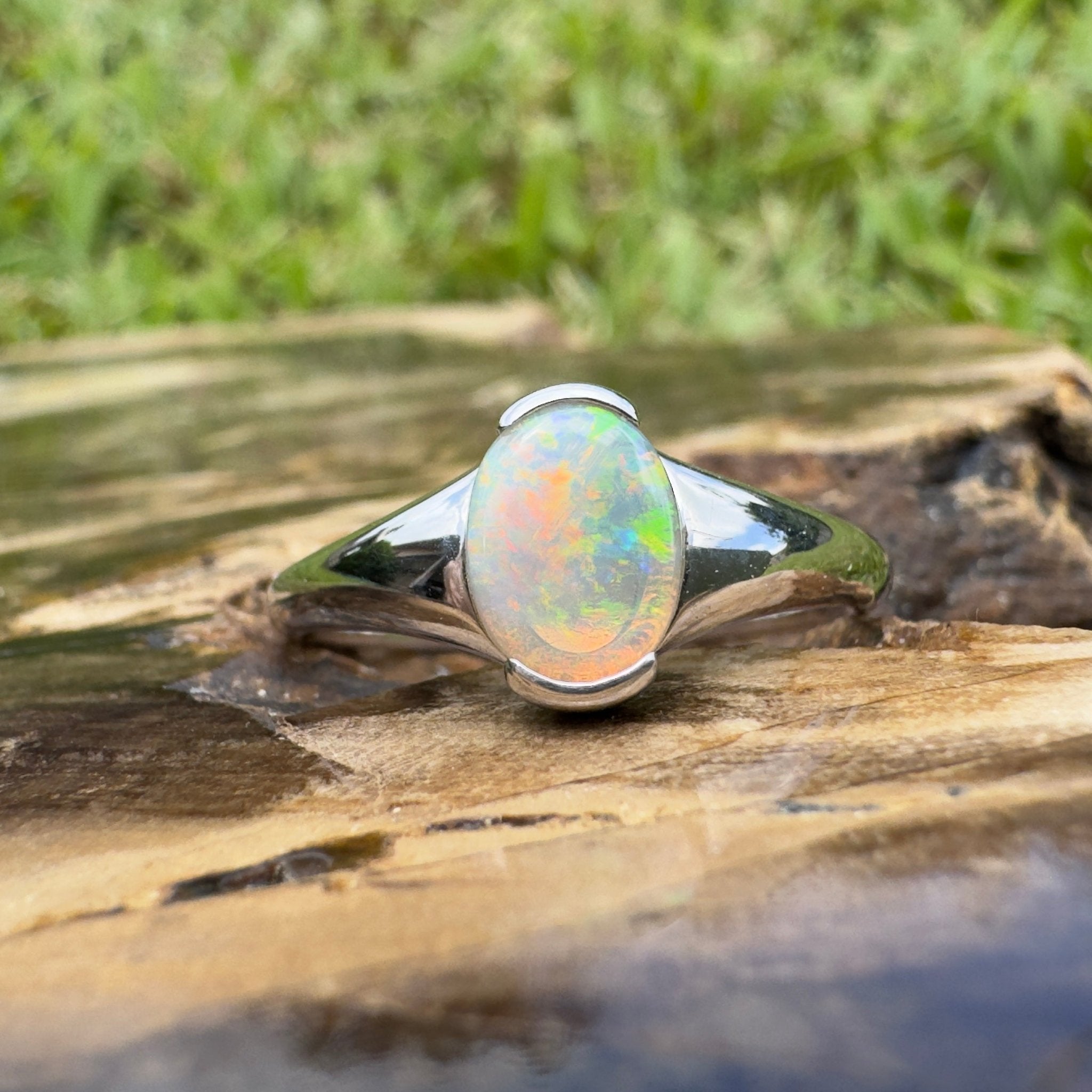 Ceduna Aurora ~ 0.72ct Solid Coober Pedy Crystal Opal 925 Silver Ring