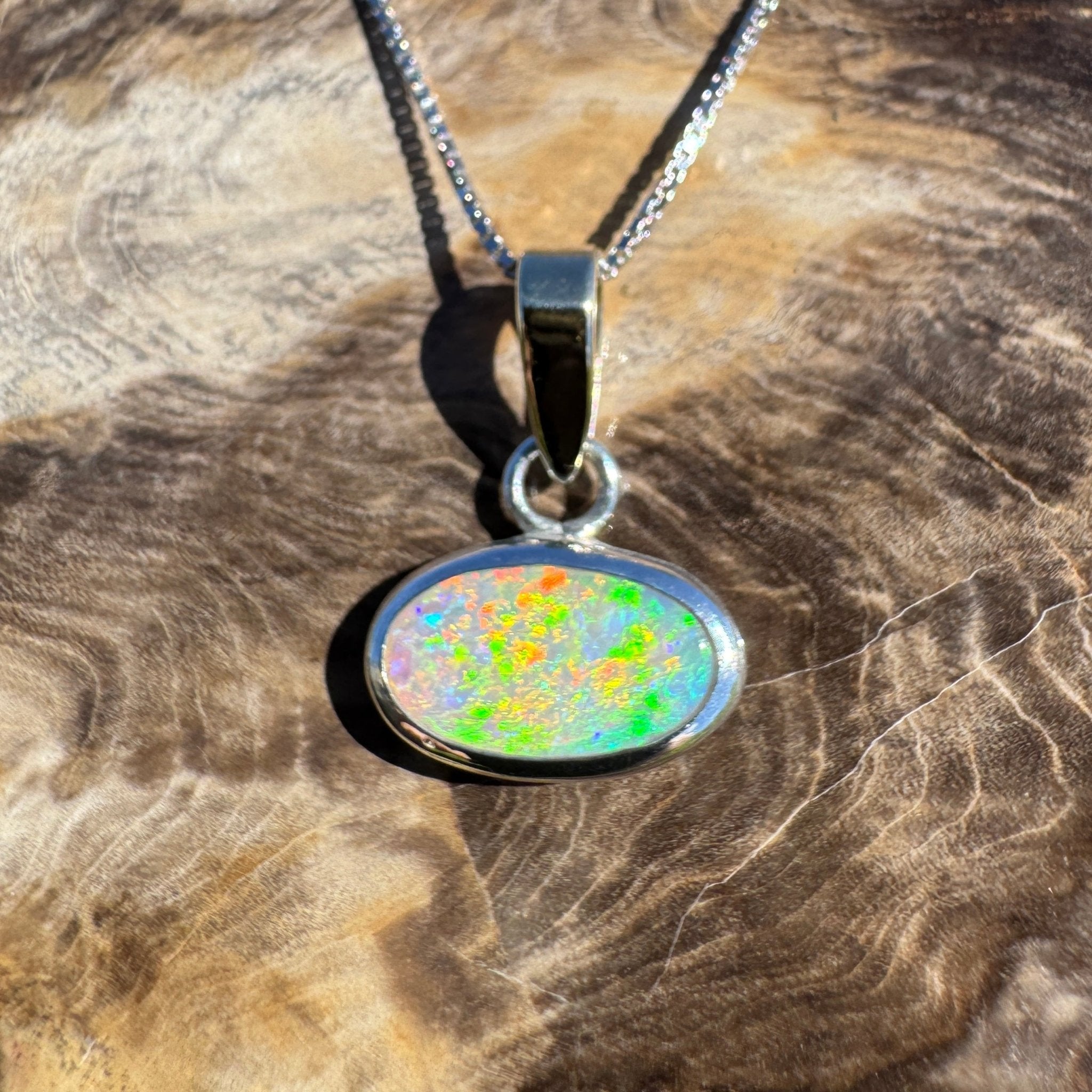 Celestial Glow ~ 1.80ct Solid Lightning Ridge Opal Two - tone 10k Gold and 925 Sterling Silver Pendant Necklace