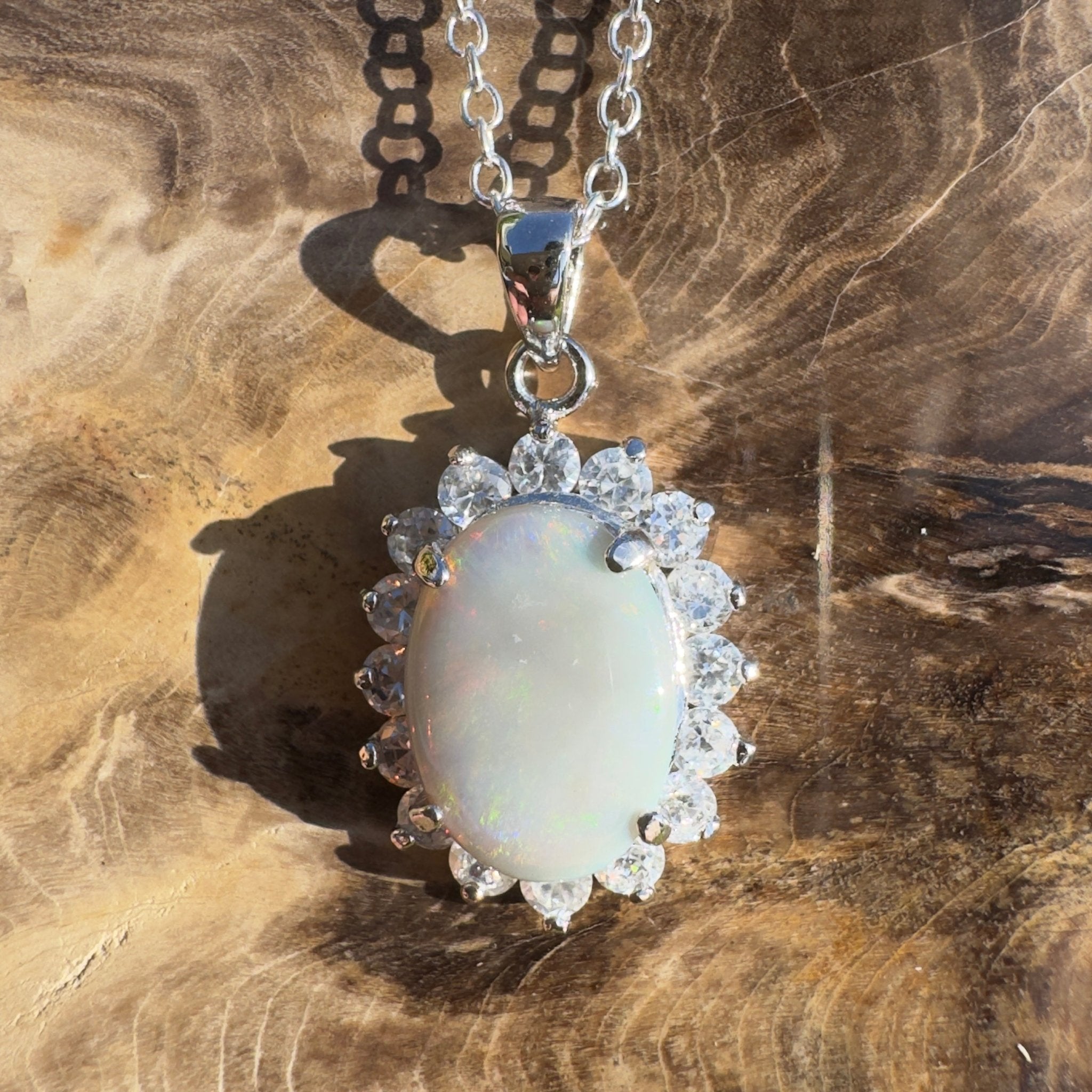 Celestial Halo ~ 2.3ct Lightning Ridge Crystal Opal 925 Silver Pendant
