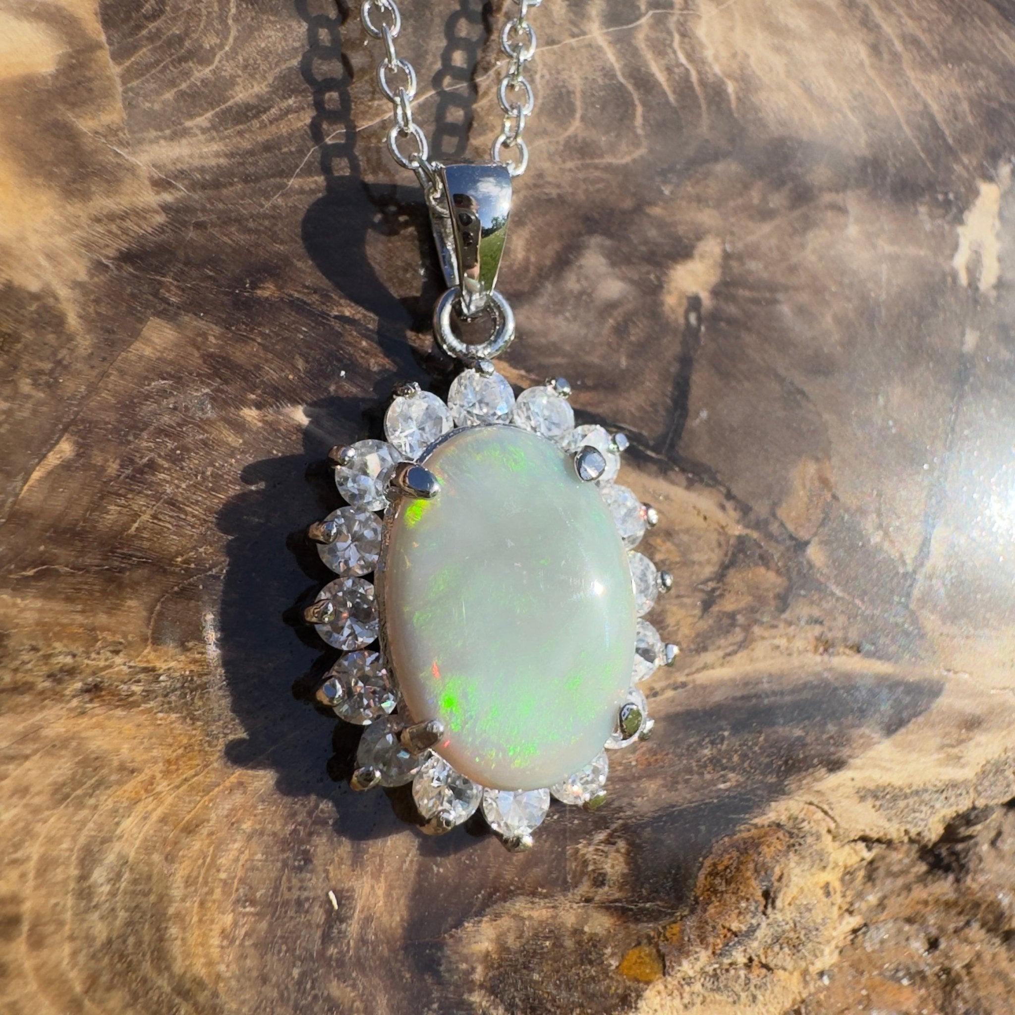 Celestial Halo ~ 2.3ct Lightning Ridge Crystal Opal 925 Silver Pendant