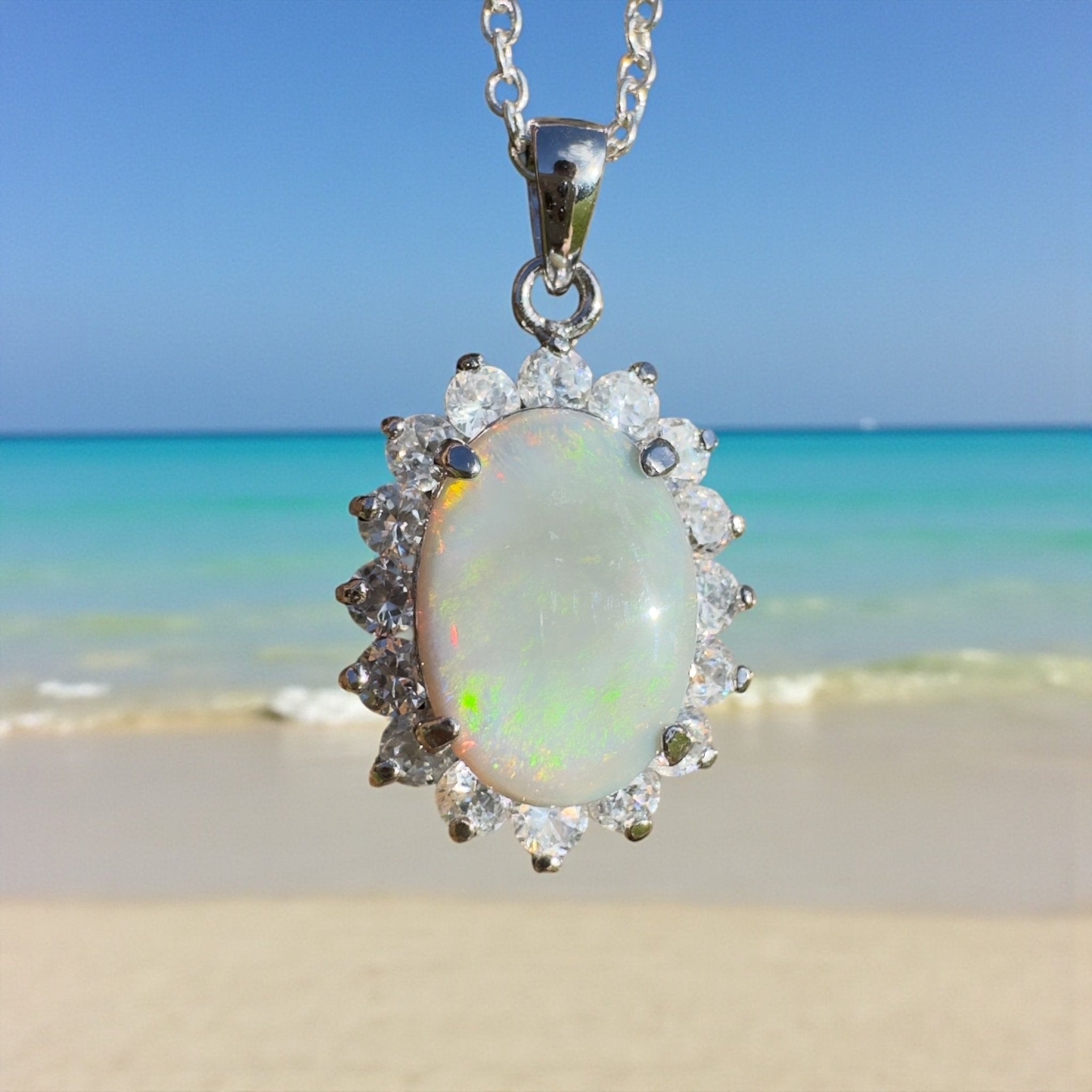 Celestial Halo ~ 2.3ct Lightning Ridge Crystal Opal 925 Silver Pendant