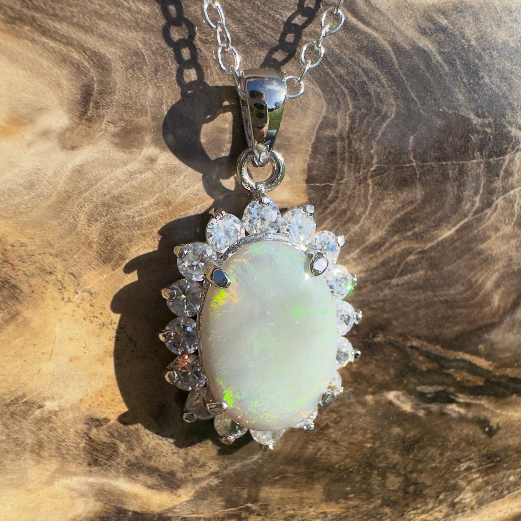 Celestial Halo ~ 2.3ct Lightning Ridge Crystal Opal 925 Silver Pendant