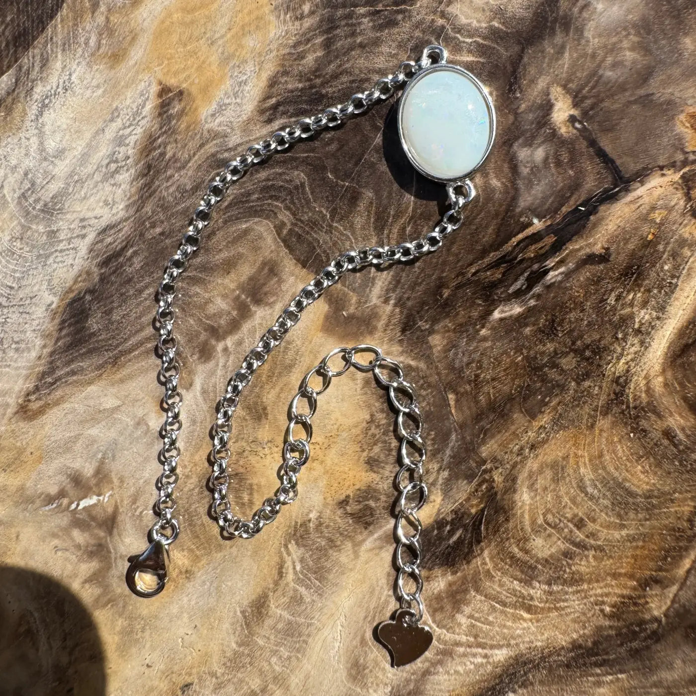 Silver chain bracelet featuring a 1.2ct Coober Pedy Opal on a handcrafted Sterling Silver design