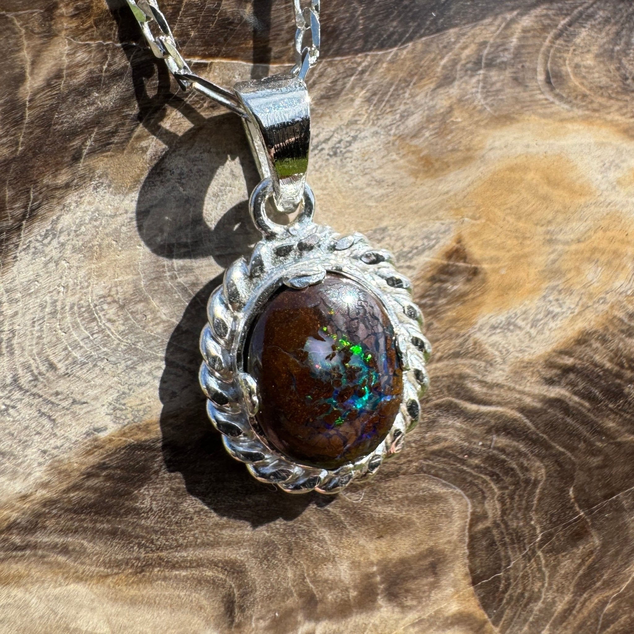 Chambers Pillar Flame ~ Queensland Boulder Opal 925 Sterling Silver Pendant Necklace