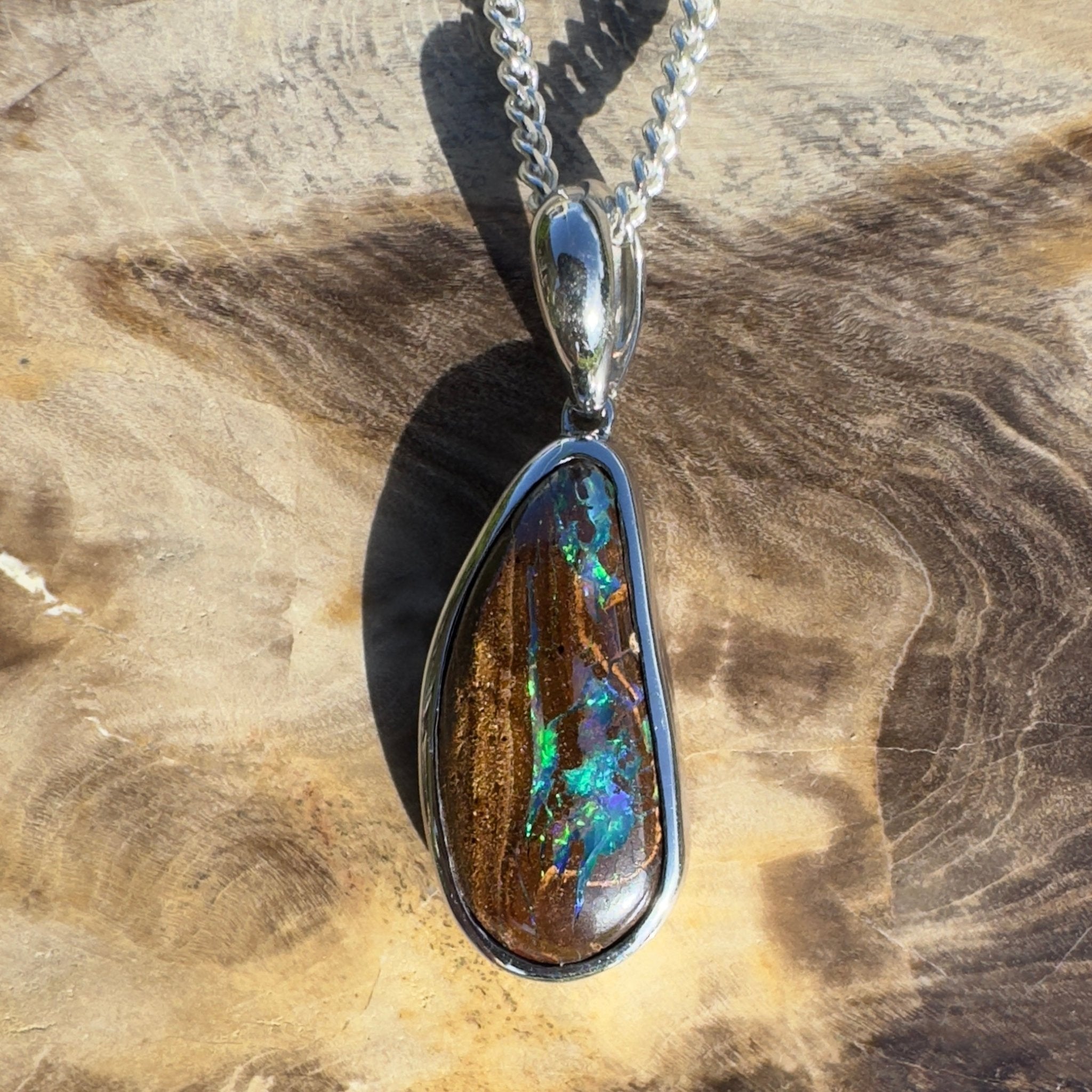 Channel Country Drift ~ Queensland Boulder Opal 925 Sterling Silver Pendant Necklace