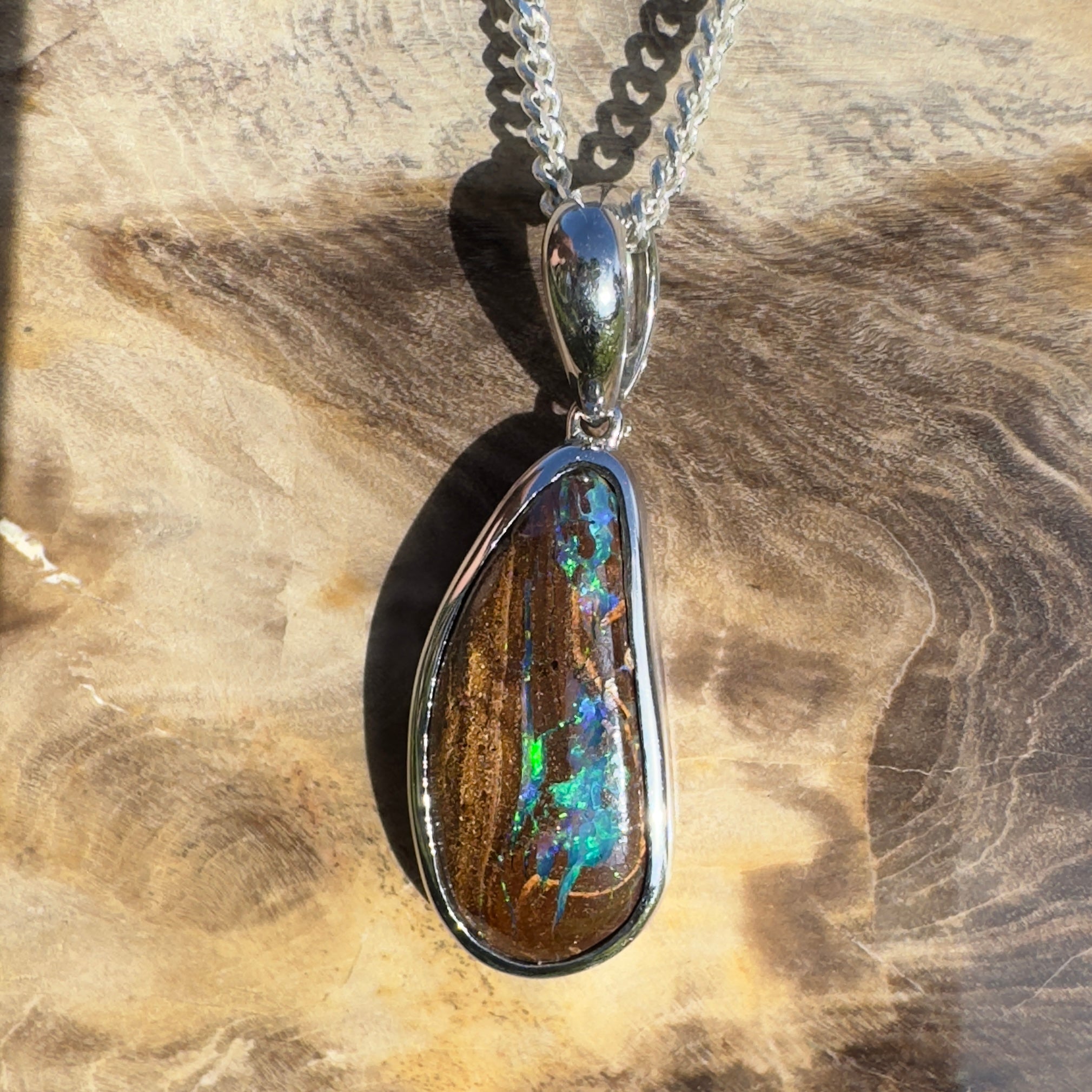 Channel Country Drift ~ Queensland Boulder Opal 925 Sterling Silver Pendant Necklace