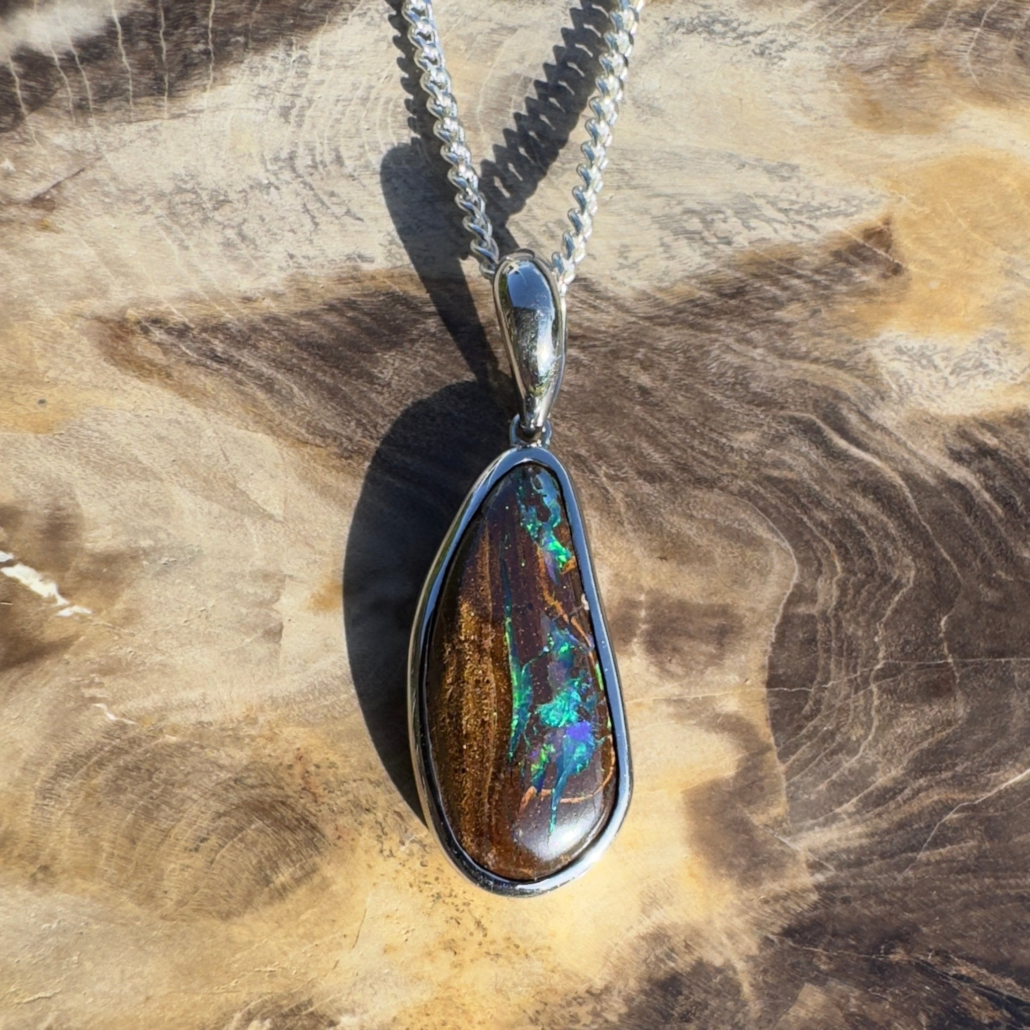 Channel Country Drift ~ Queensland Boulder Opal 925 Sterling Silver Pendant Necklace