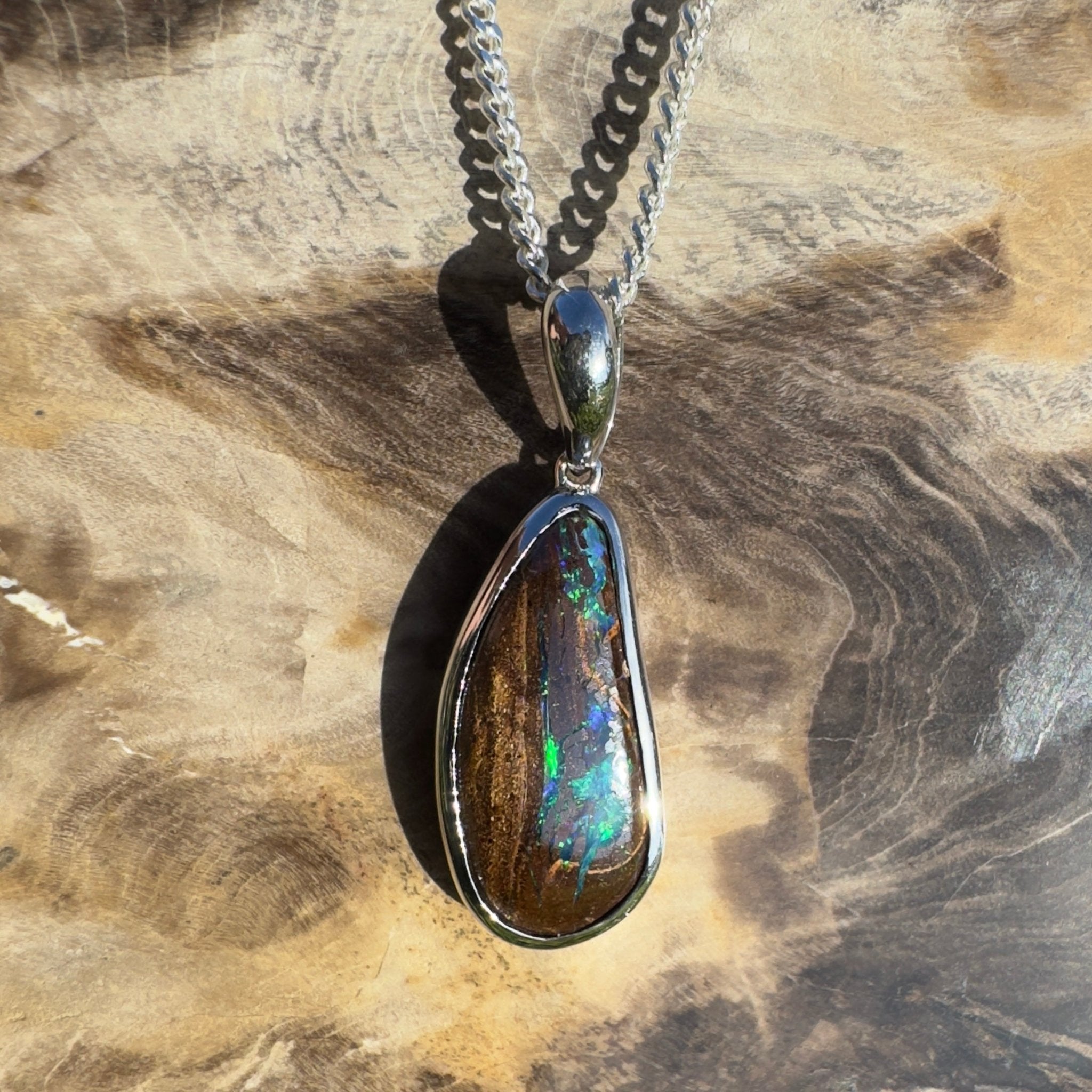 Channel Country Drift ~ Queensland Boulder Opal 925 Sterling Silver Pendant Necklace