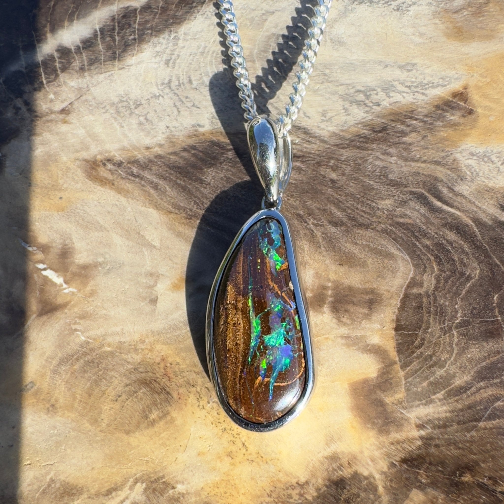 Channel Country Drift ~ Queensland Boulder Opal 925 Sterling Silver Pendant Necklace